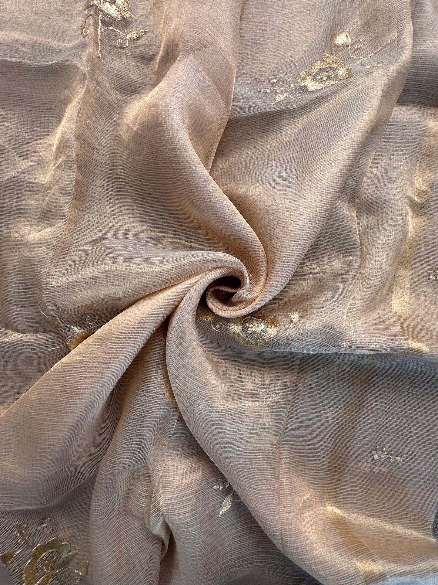 Light Gold Pittan Work Kota Doria Silk Saree