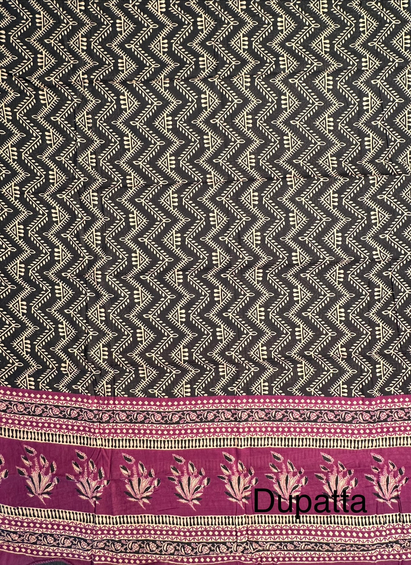 Magenta Printed Cotton 3-Piece Suit