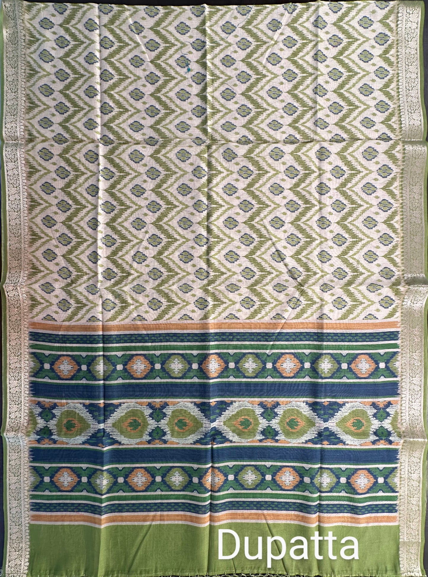 Parrot Green Ikkat Print Unstitched -3Piece Suit