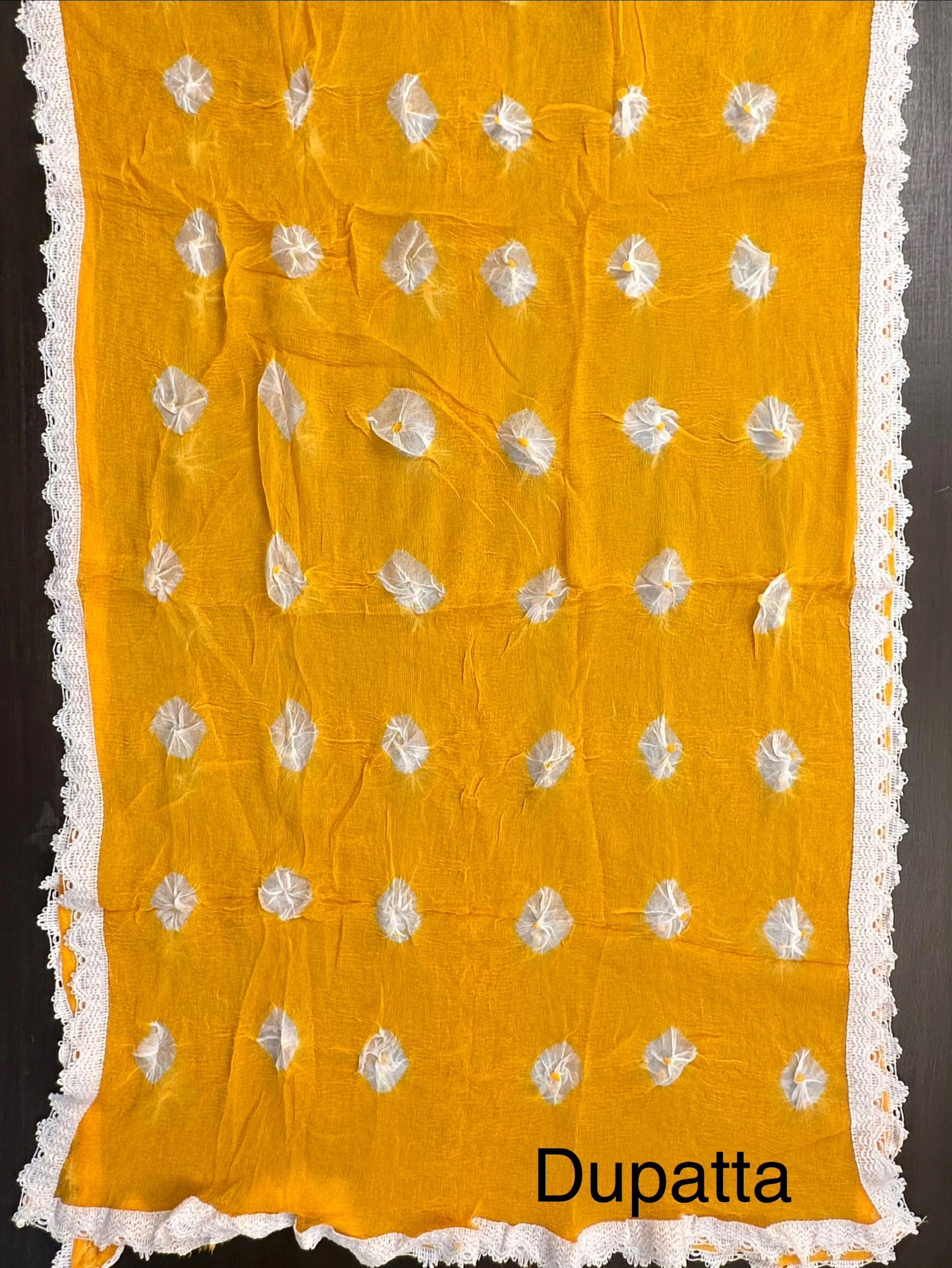 Yellow Batik-Bandhini Hand Tie-Dye Pure Cotton 3-Piece Unstitched Suit