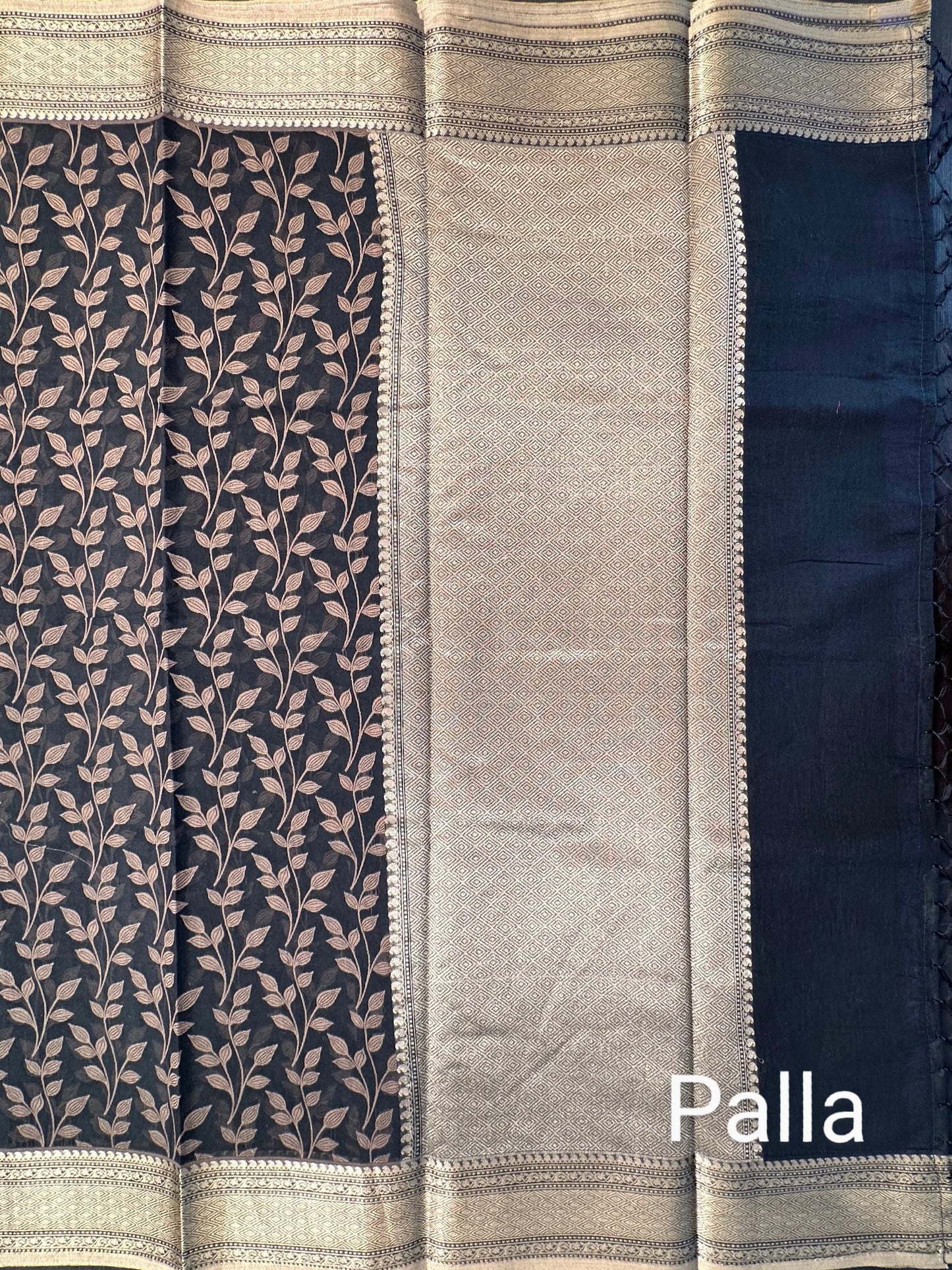 Black Floral Emboss Chanderi Saree