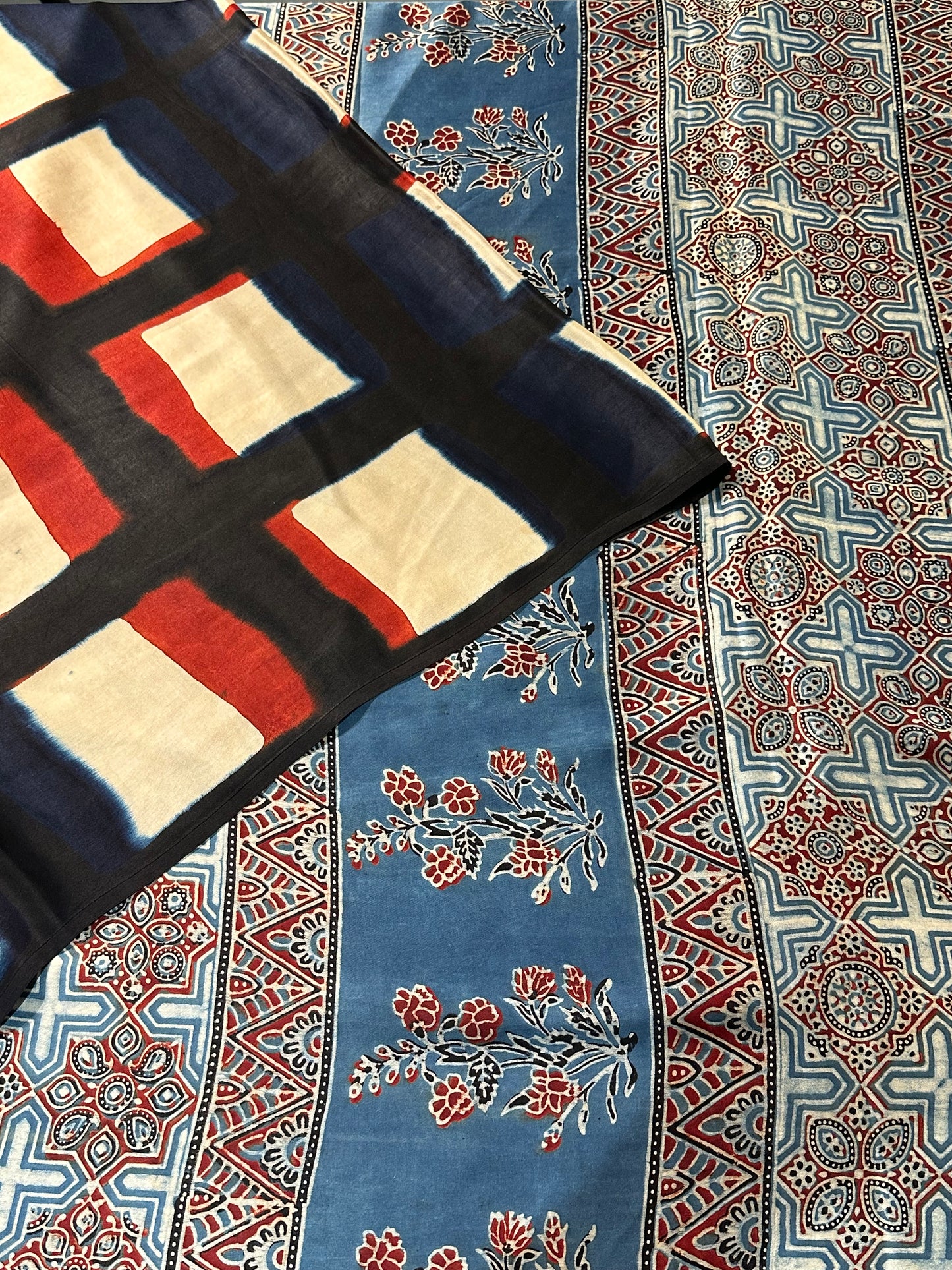 Black Indigo-Blue Ajrakh Blended Modal Saree
