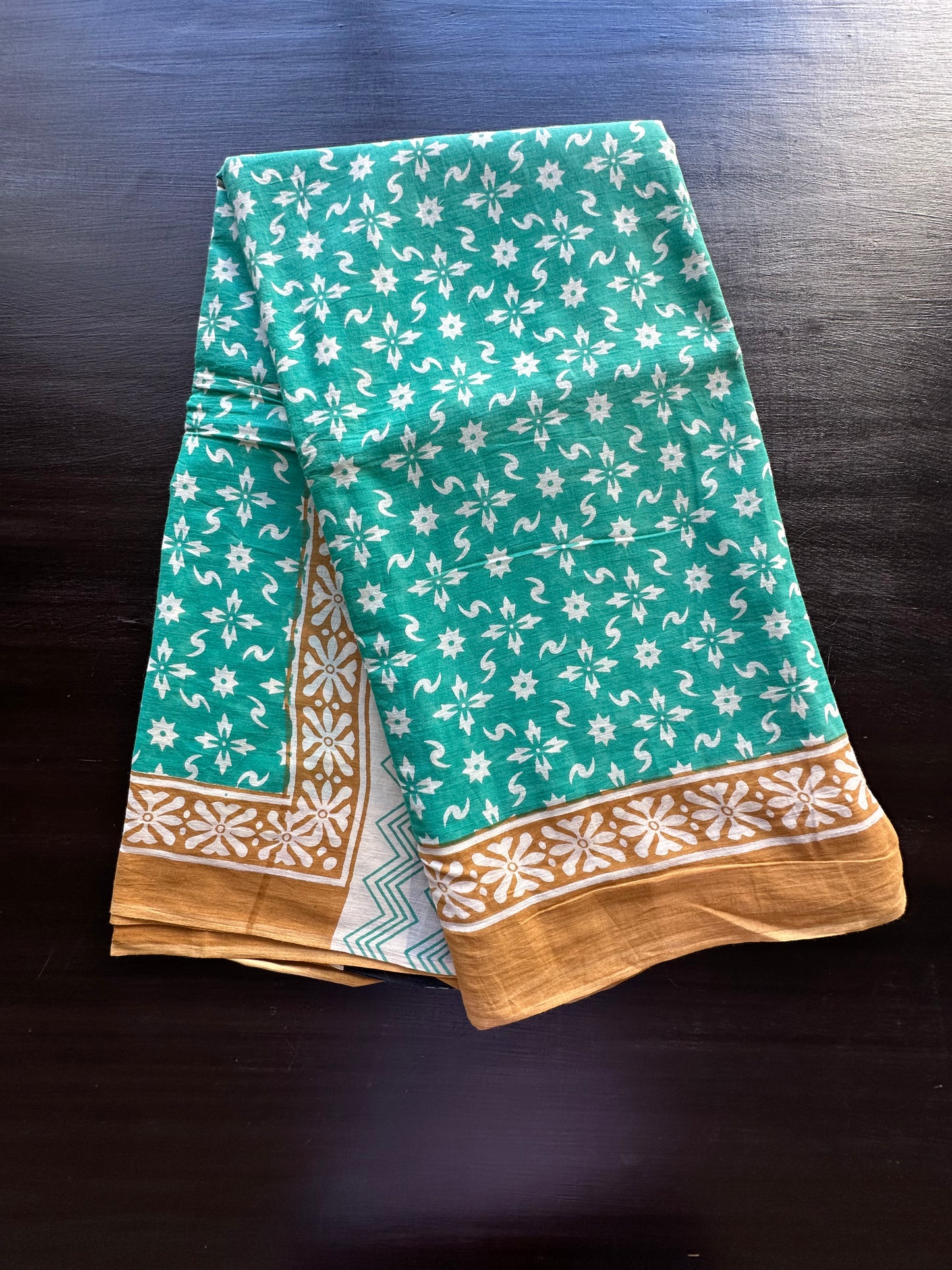 Sea Green Jaipuri Mulmul Saree