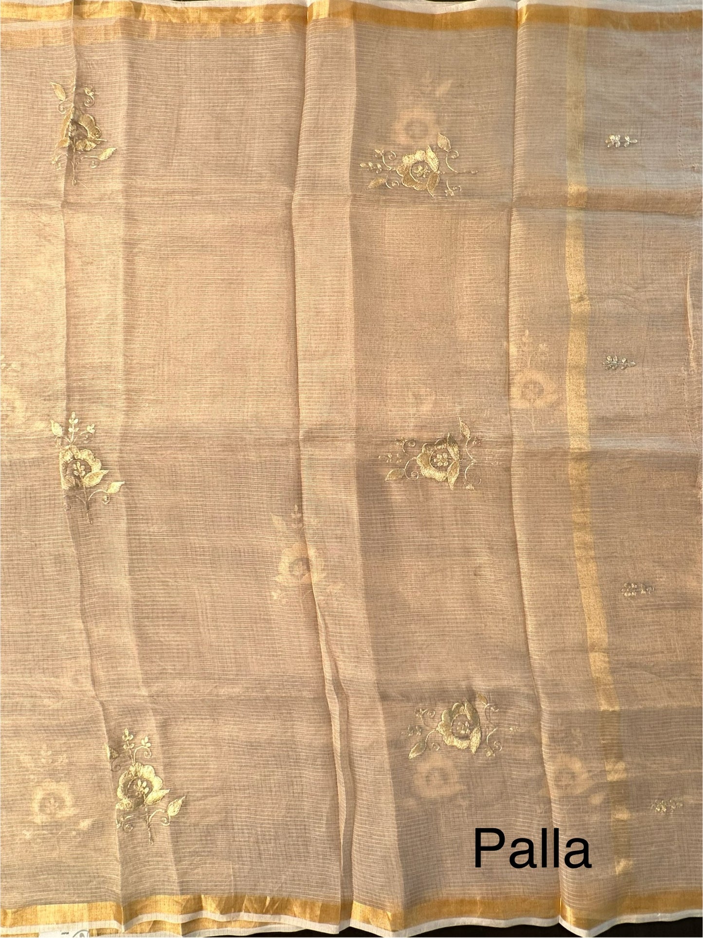 Light Gold Pittan Work Kota Doria Silk Saree