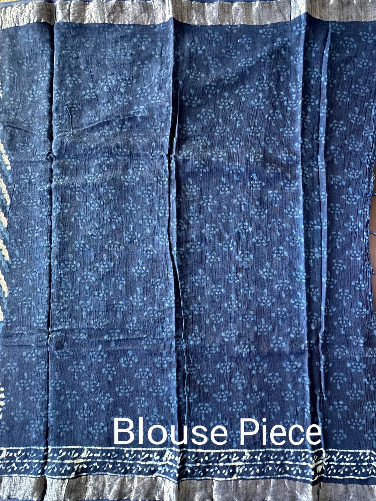 Indigo Hand Block Print Linen Saree
