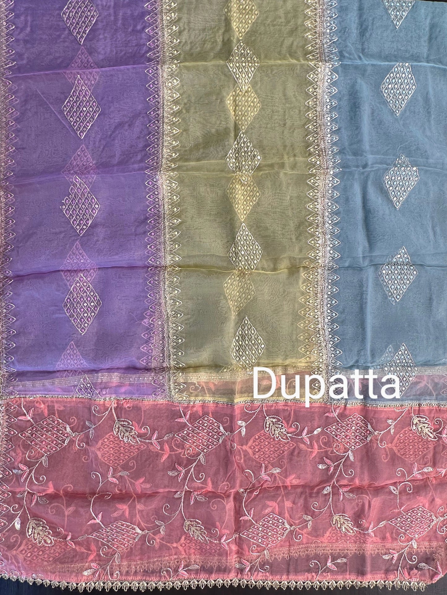 Pink Tissue Neck Work Chanderi Unstitched 3-Piece Suit