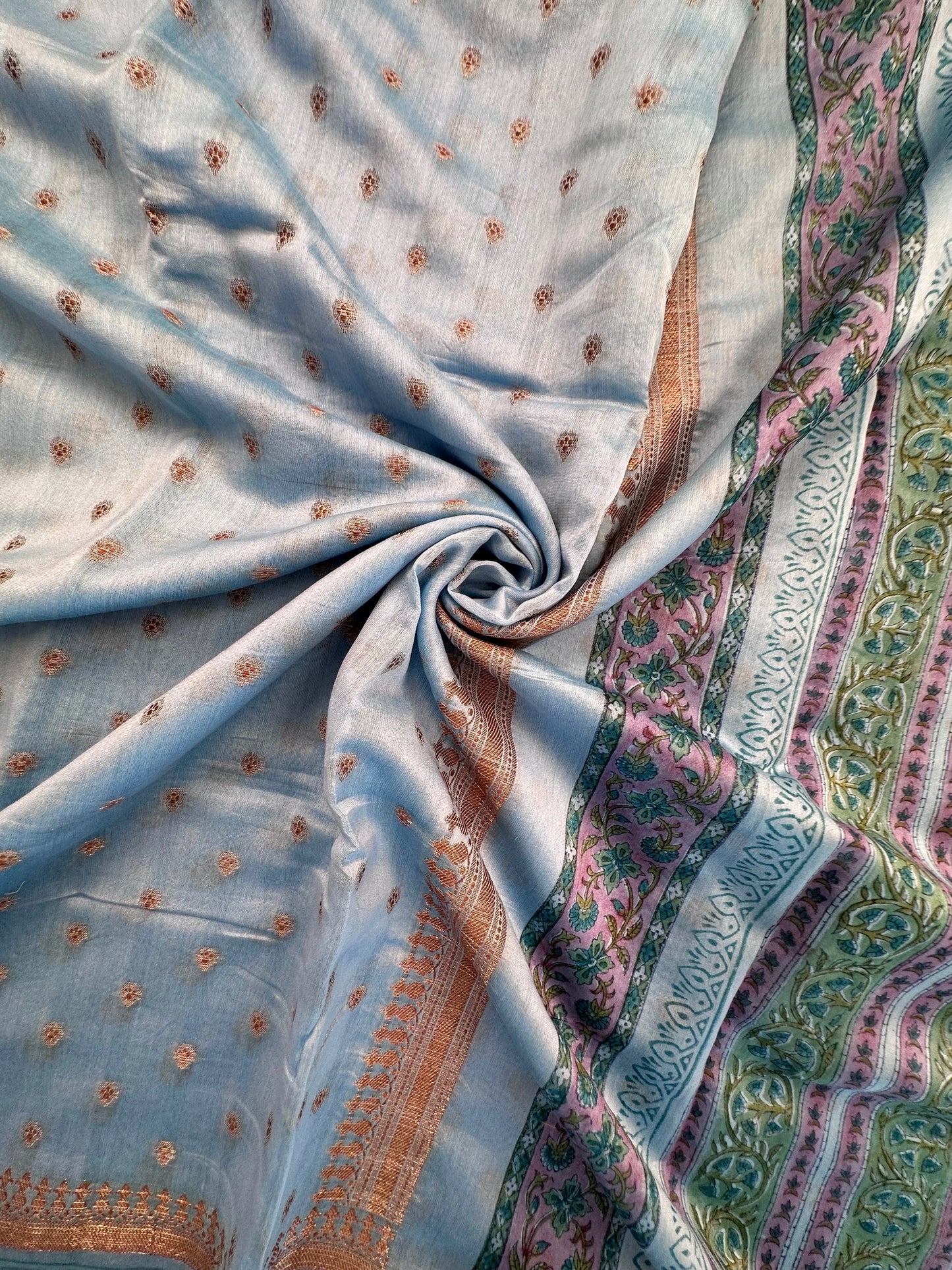 Blue Chanderi Saree with Hand Block Print