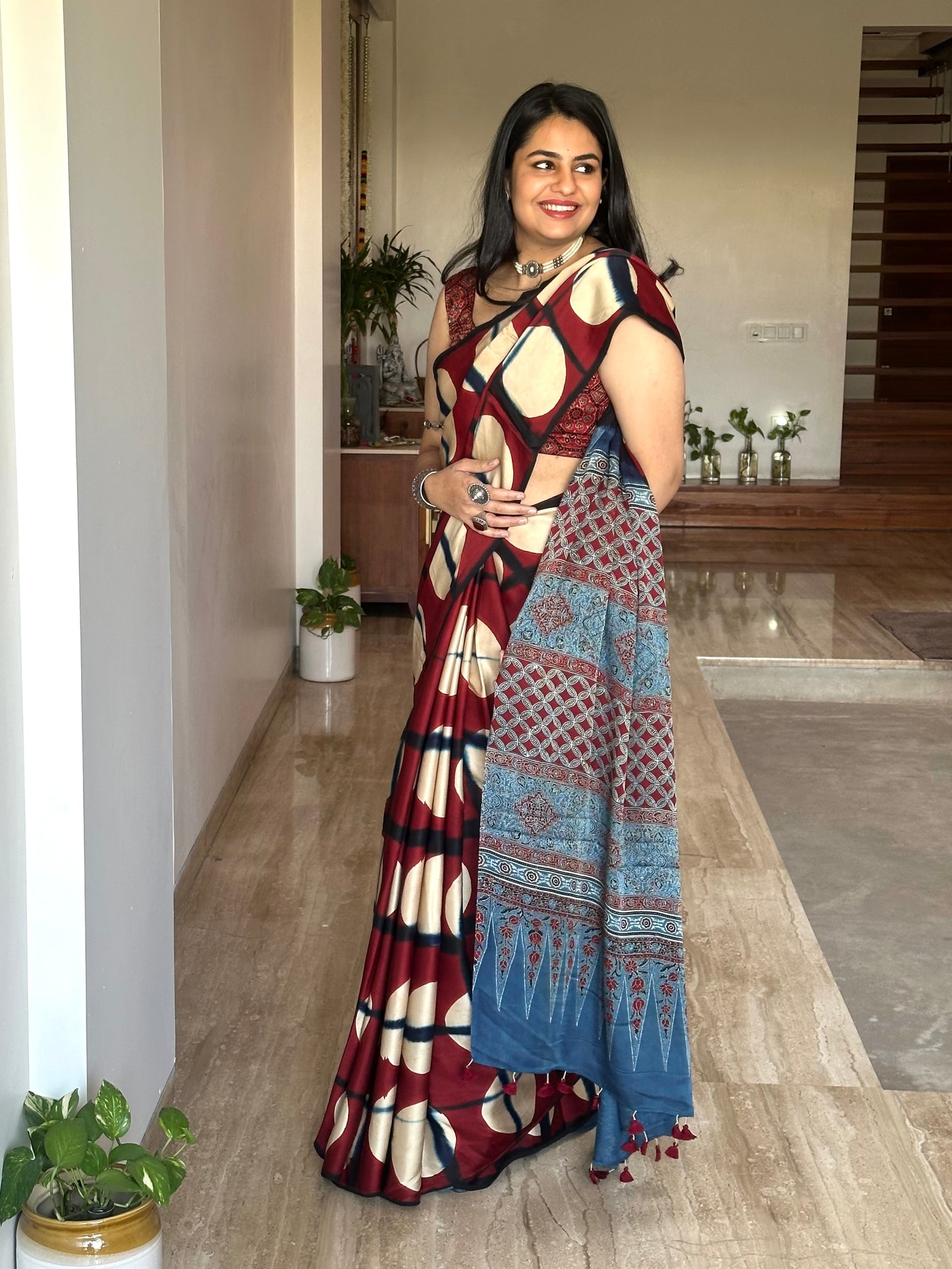 Black Indigo-Blue Ajrakh Blended Modal Saree