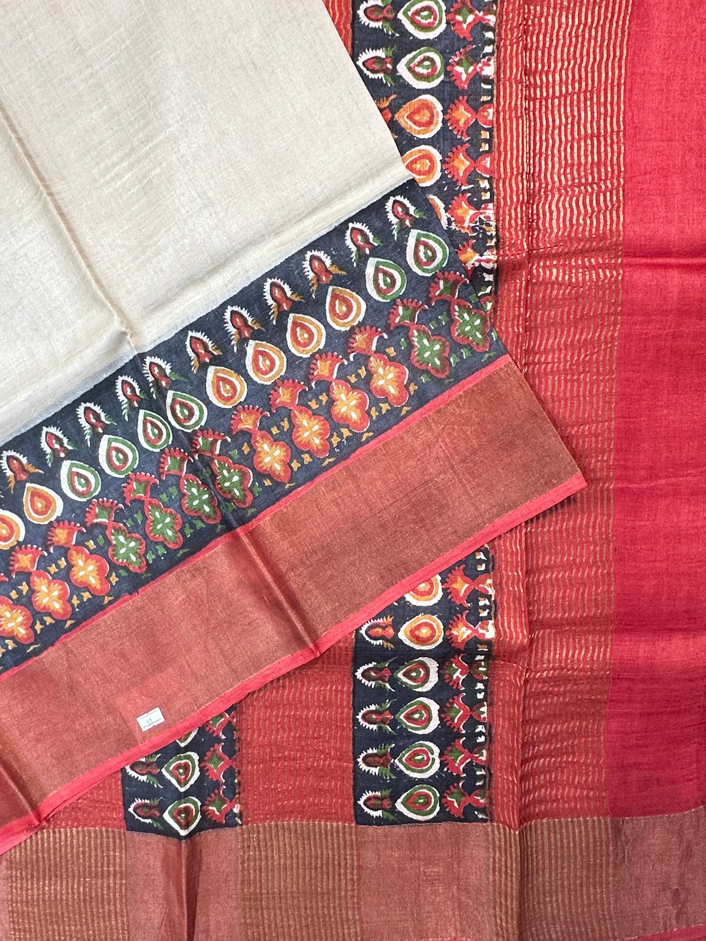 Cream Shantiniketan Print Tussar Silk Saree