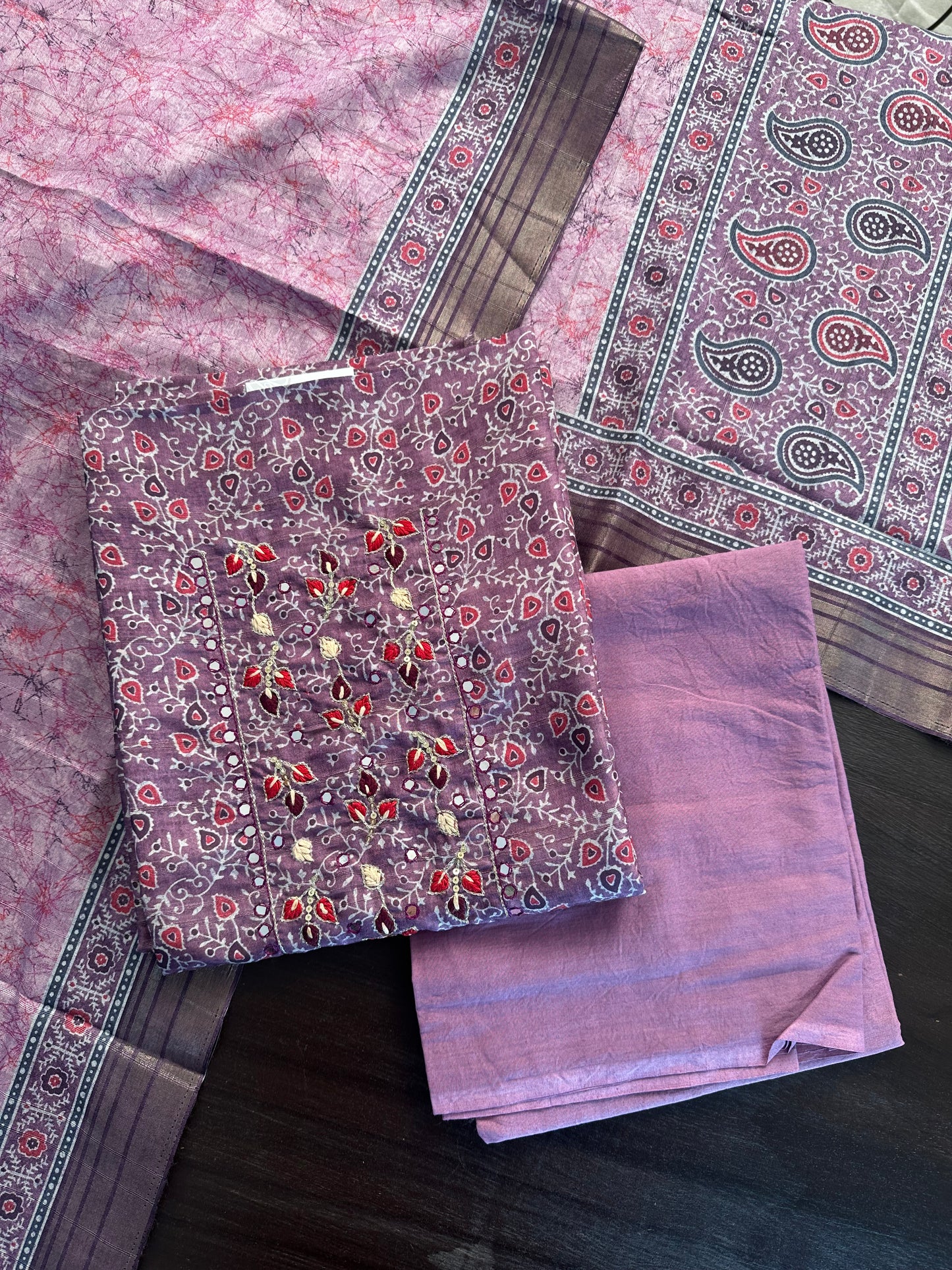 Ajrakh Print Chanderi 3-Piece Suit