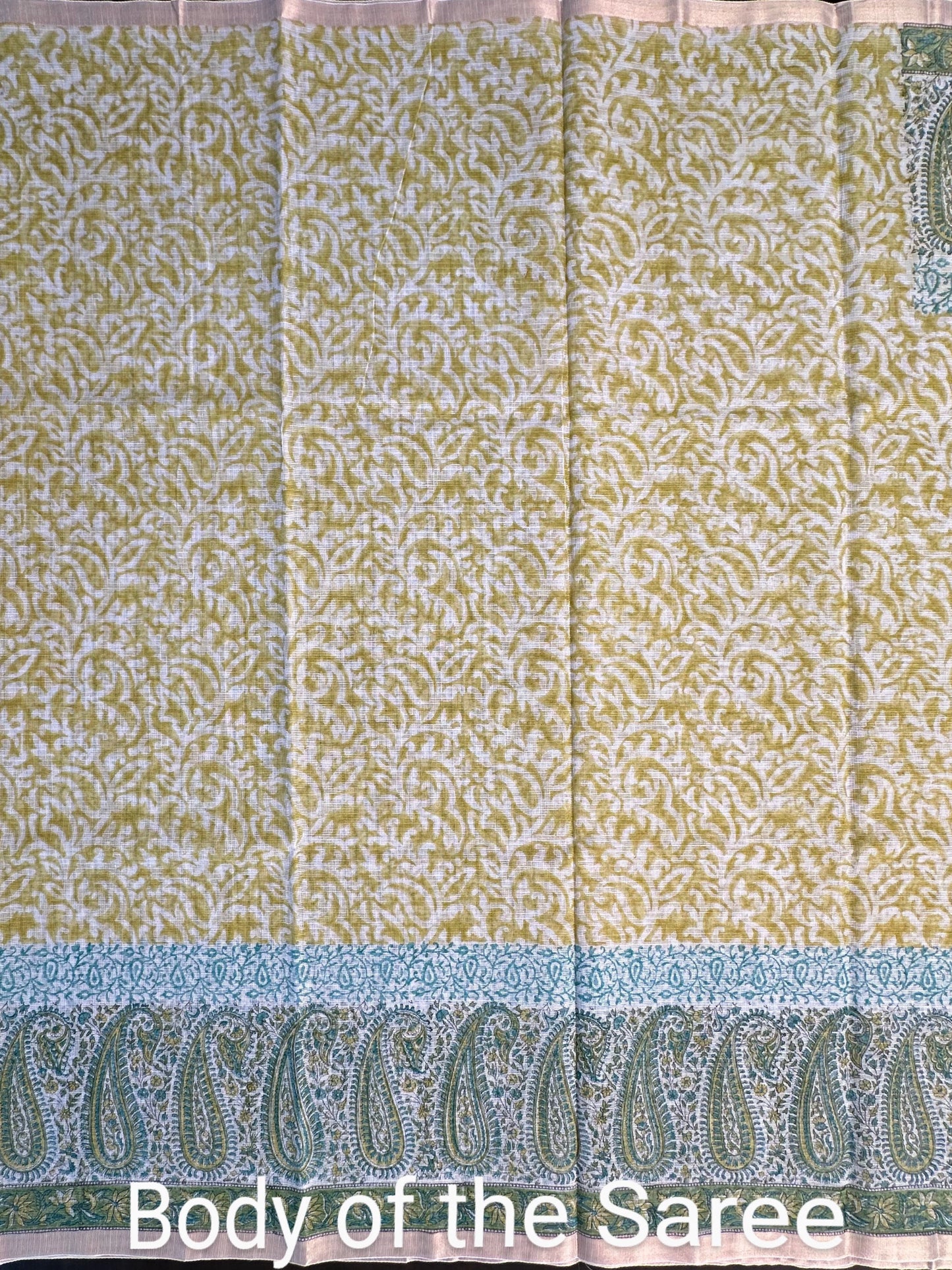 Mehndi Green Block Printed Kota Doria Cotton Saree