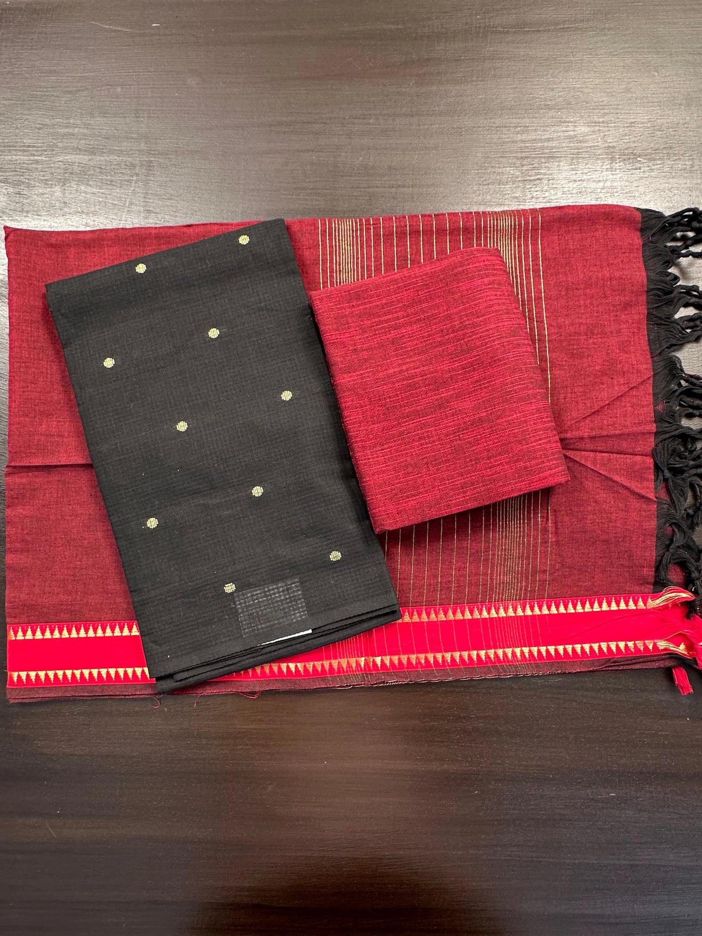 Black-Maroon Handloom Cotton Suit