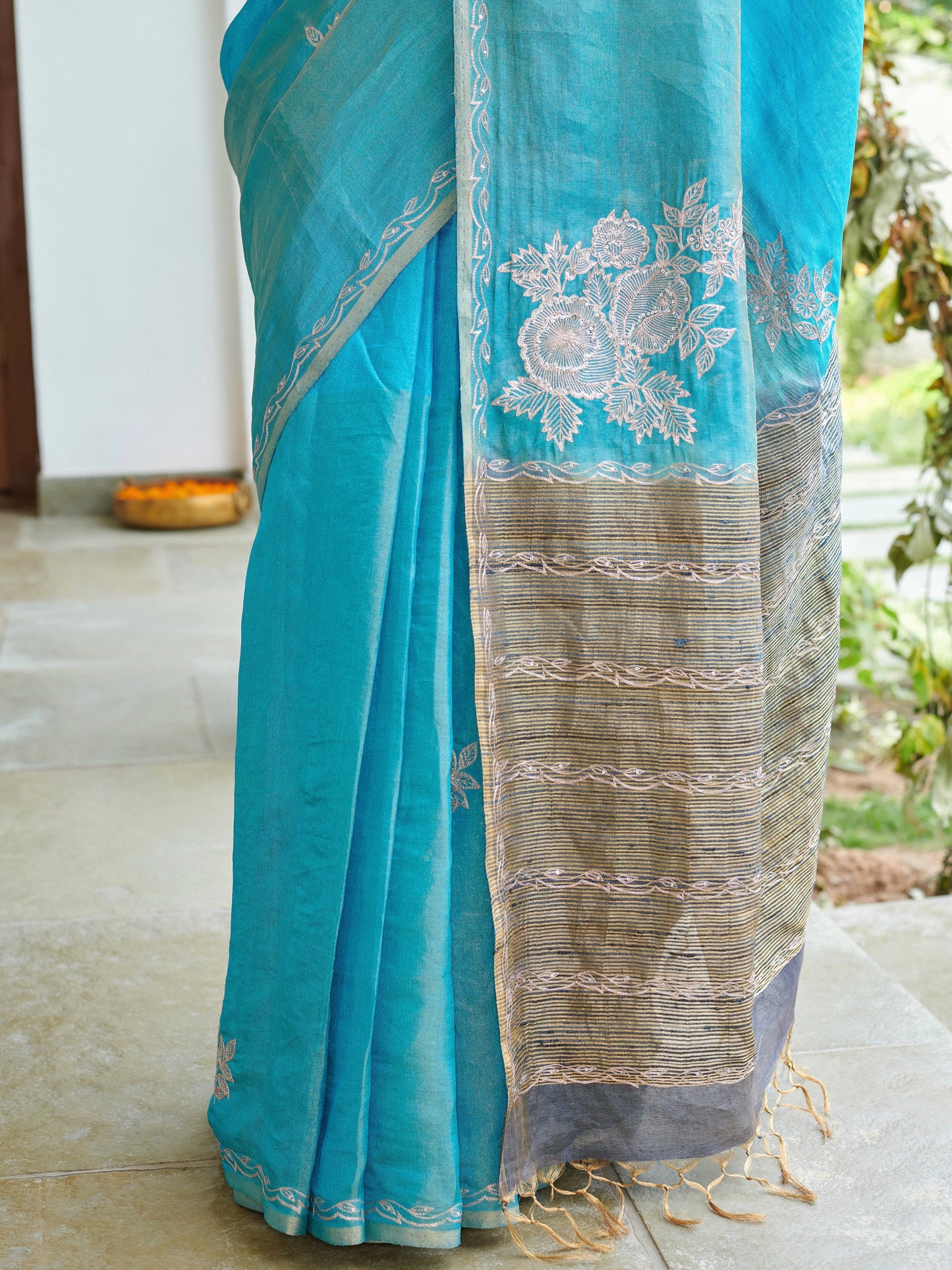 Blue Zardozi Tissue Silk Saree