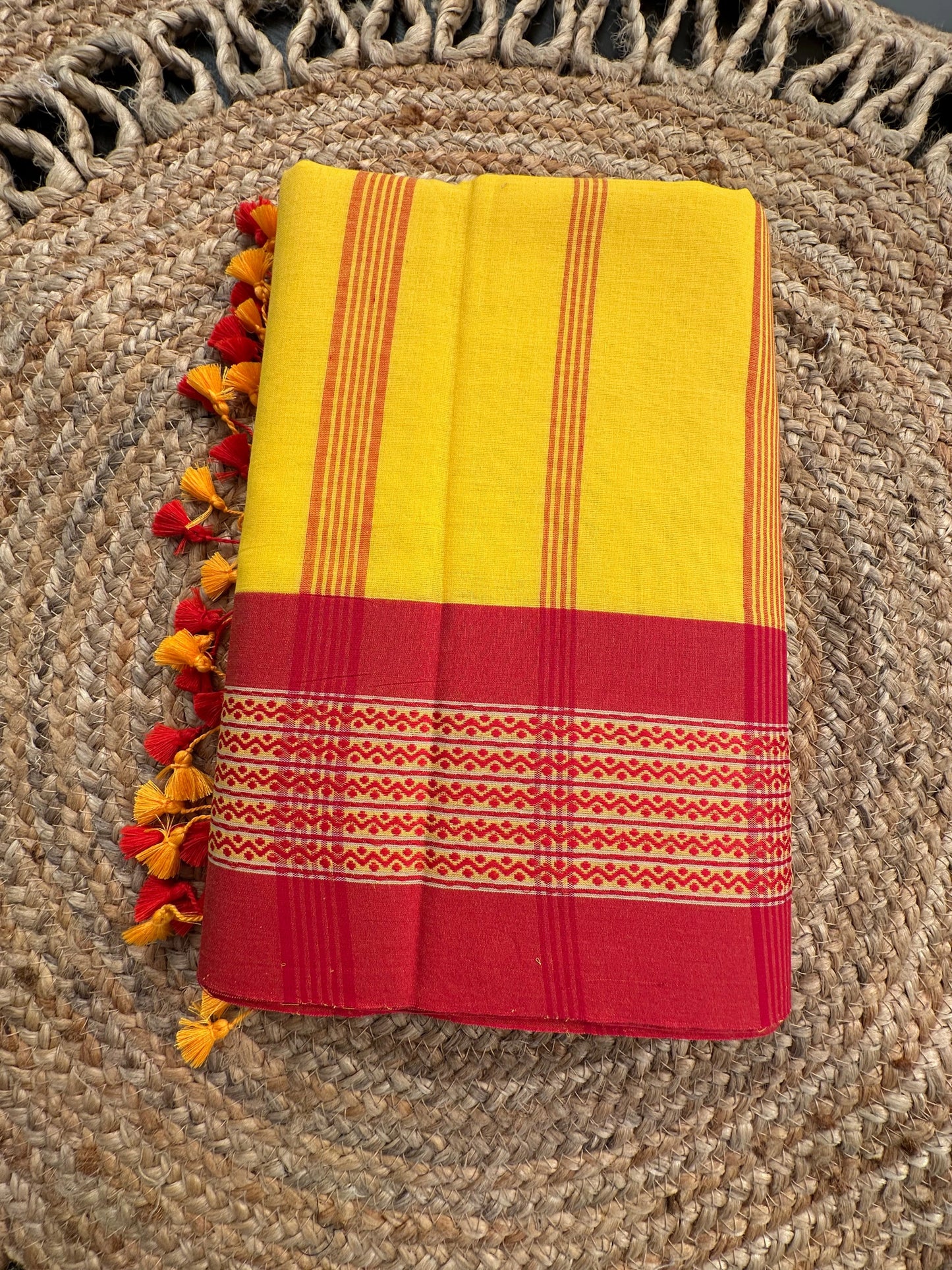 Yellow-Red Tripura Cotton Saree