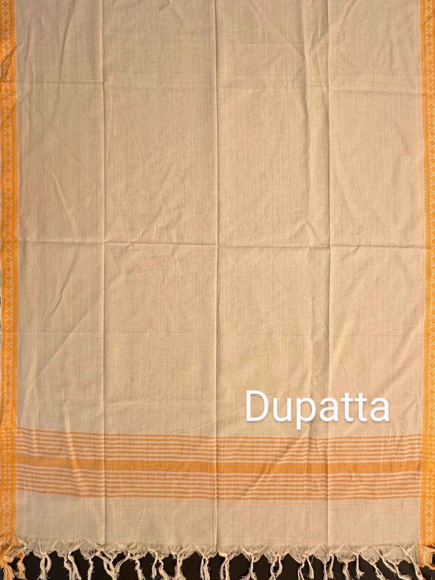 Beige-Mustard Mangalgiri Cotton Unstitched 3-Piece Suit