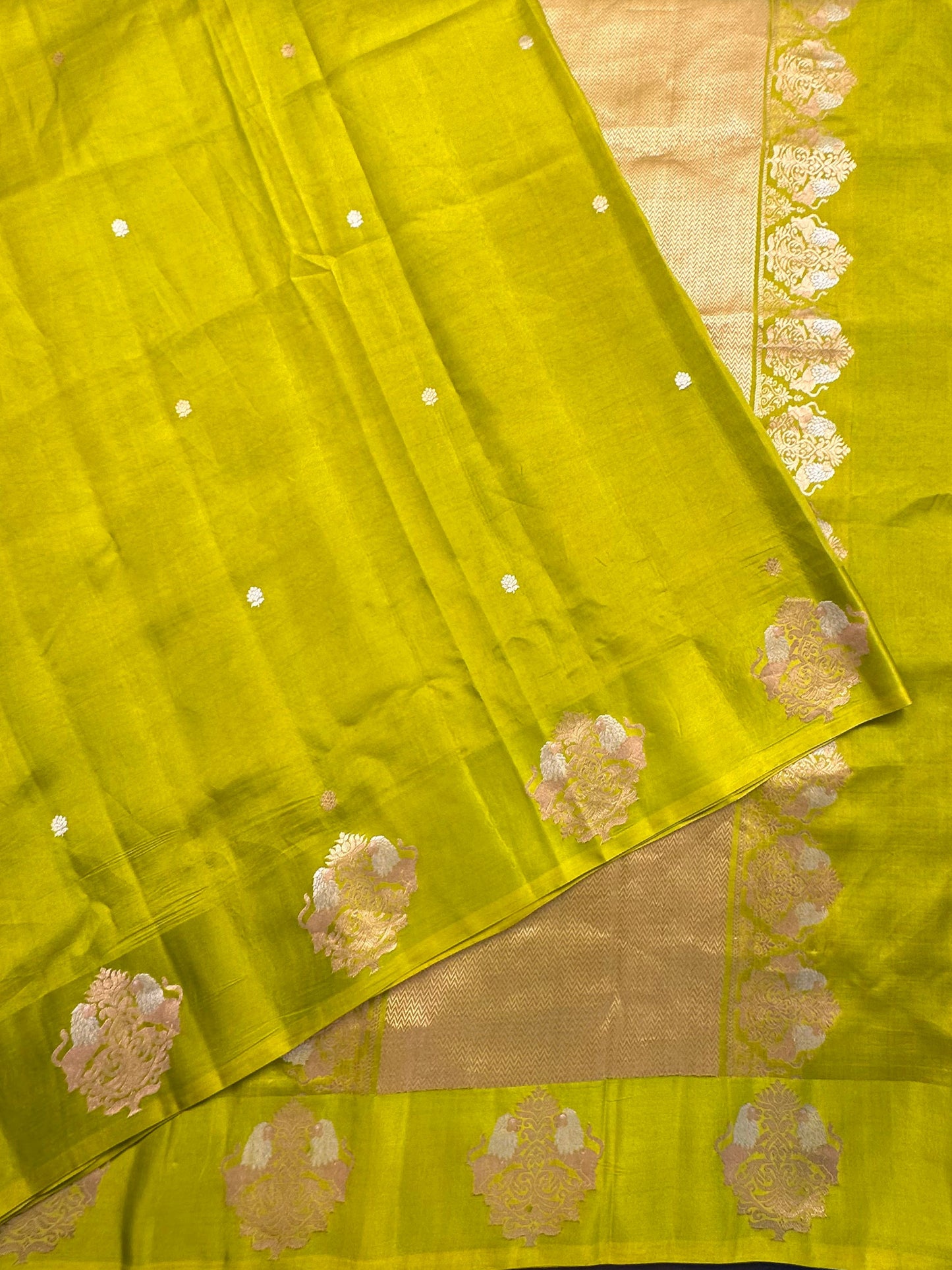 Olive Green Banarasi Satin Saree