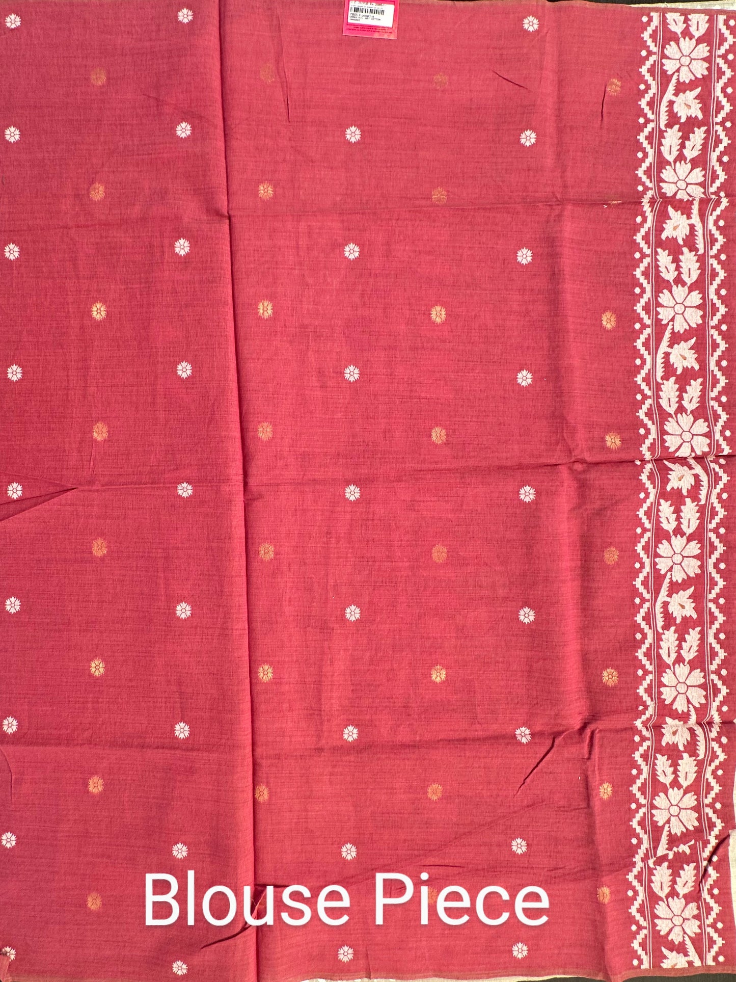 Beige-Pink Floral Weave Fancy Cotton Saree