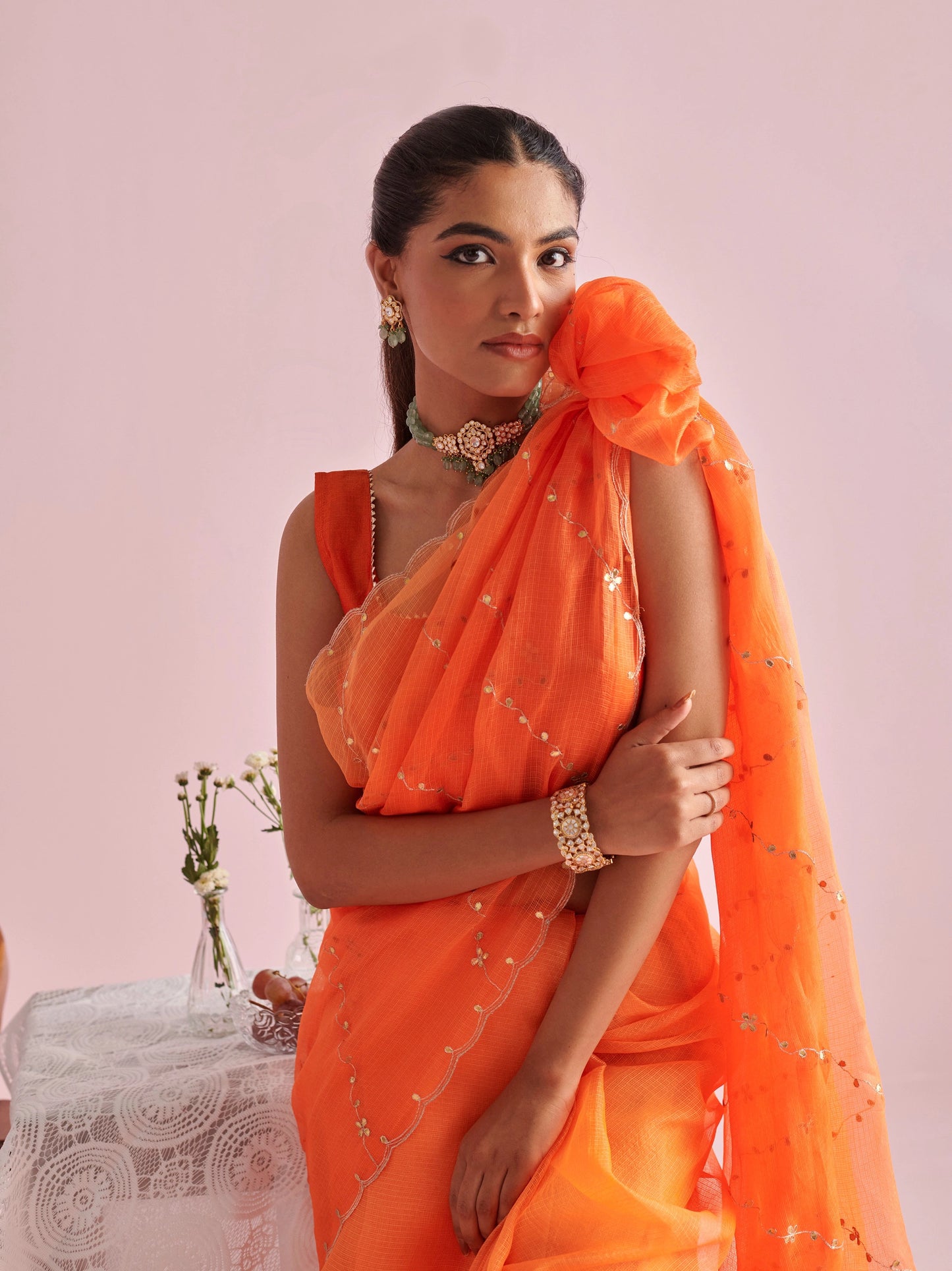 Kota Doria Pure Silk Saree With Gota Patti Work