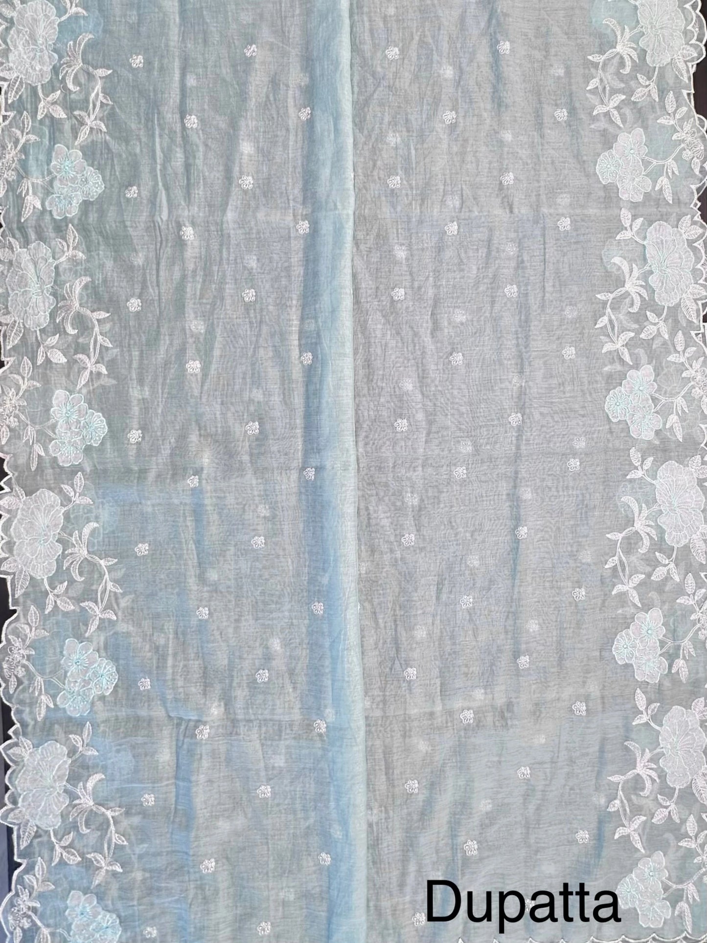 Sky Blue Cotton Chanderi 3-Piece Unstitched Suit