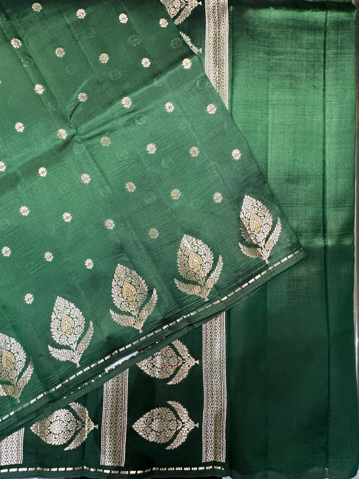 Bottle Green Dupion Rewa Silk Saree