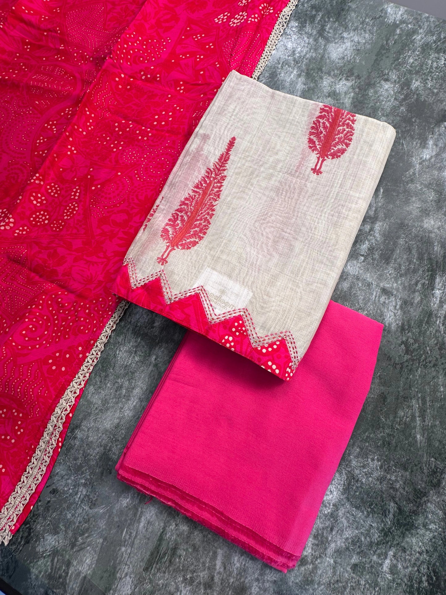 Beige-Rani Block Printed Fancy Cotton Suit