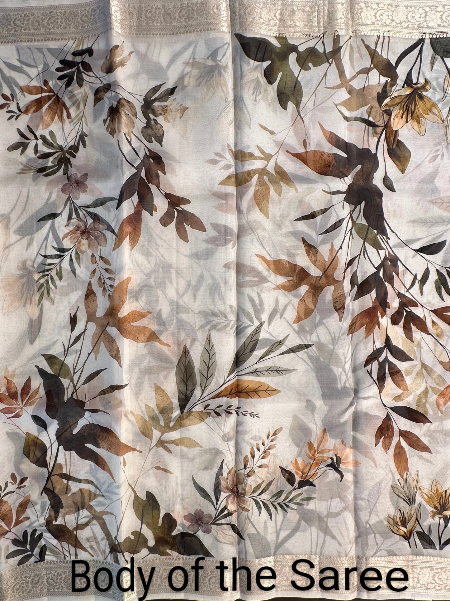Off White - Multi Floral Print Organza Saree