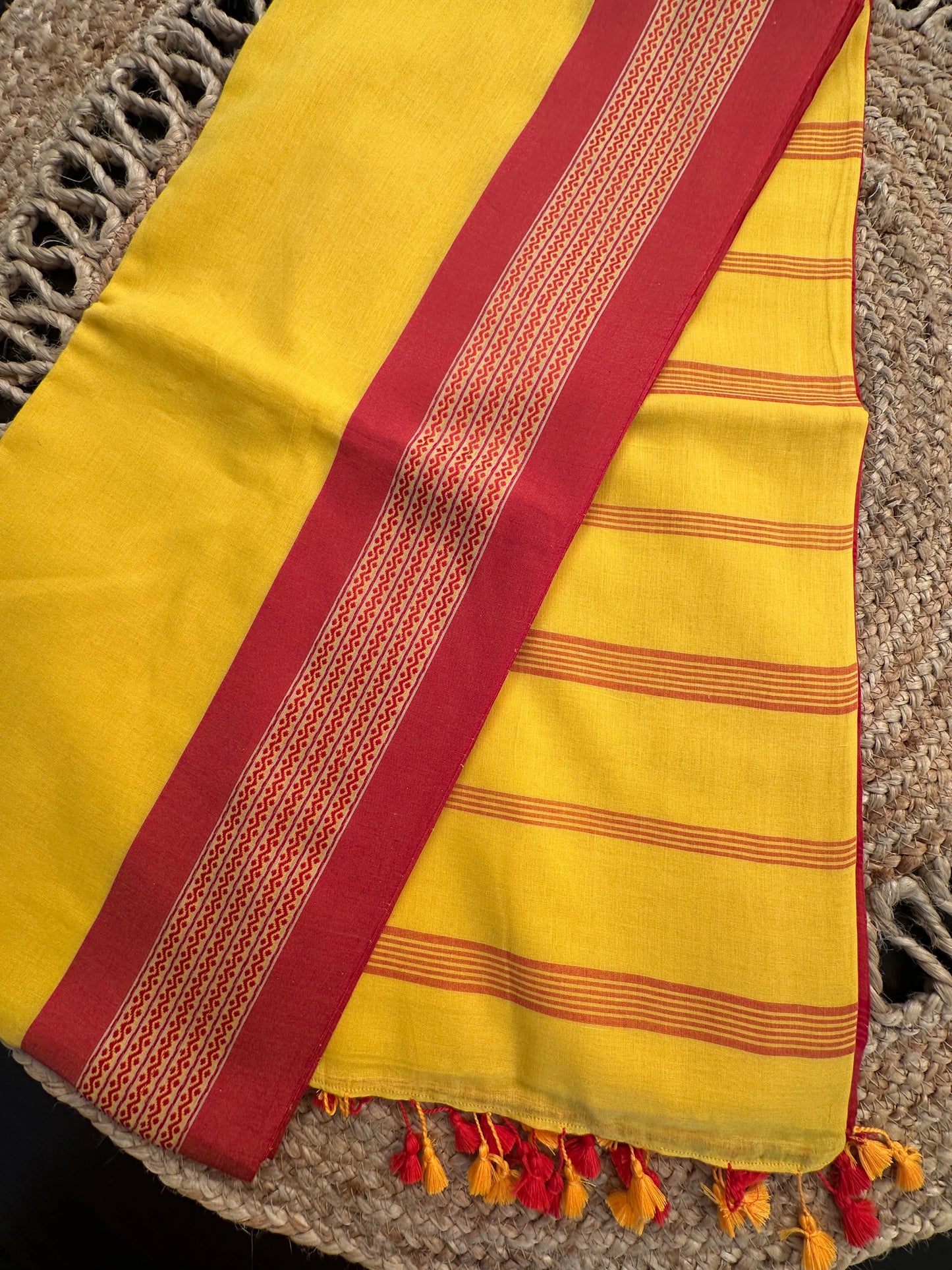 Yellow-Red Tripura Cotton Saree