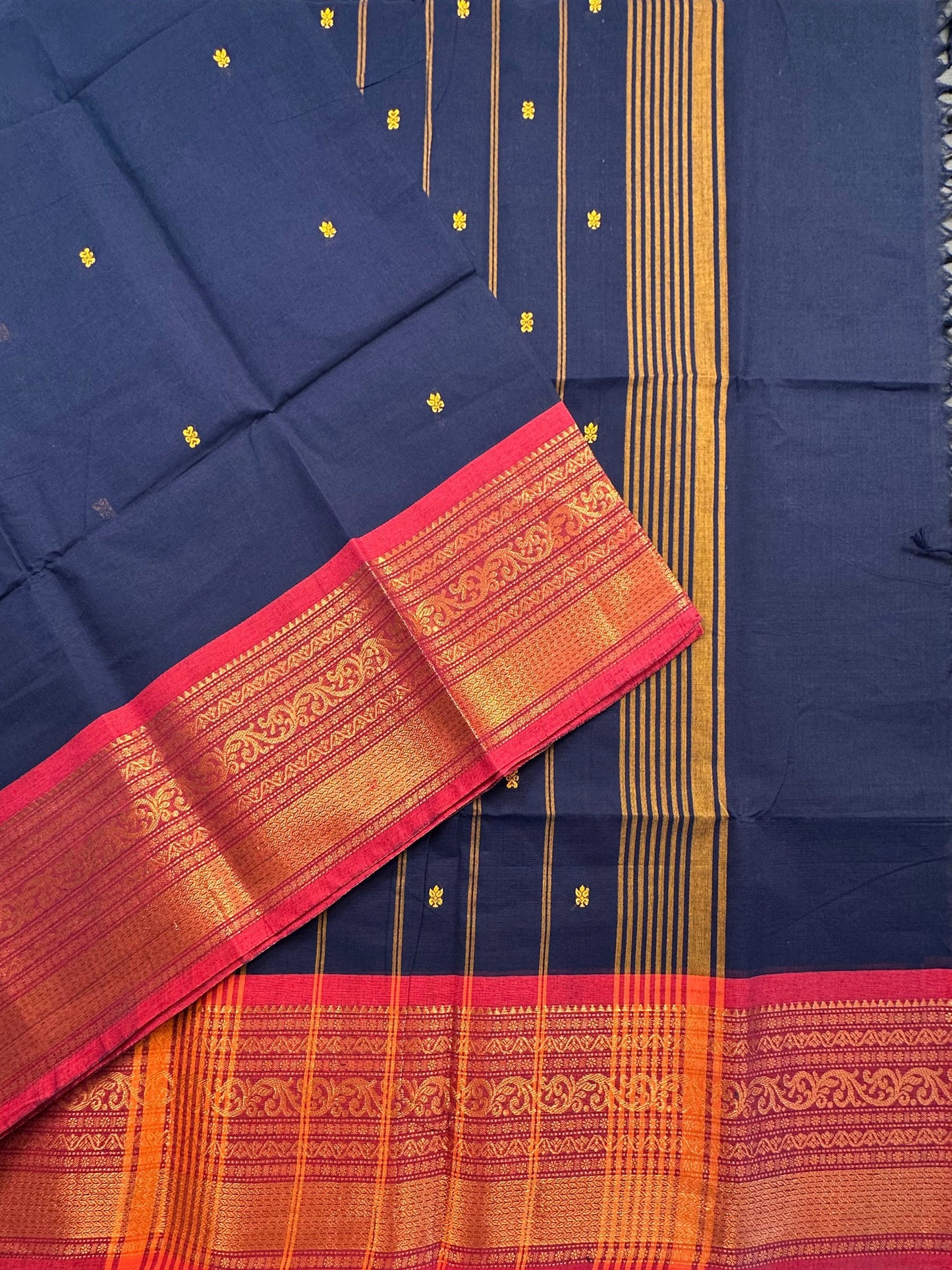 Navy Blue Narayanpet Cotton Saree