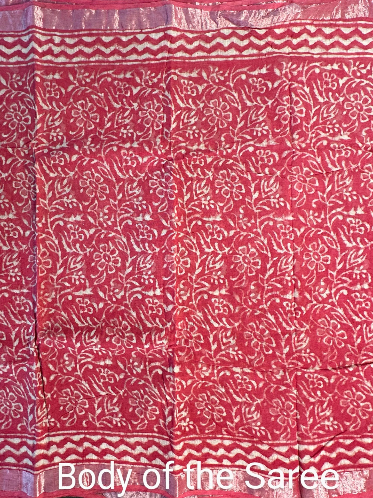 Pink Hand Block Printed Linen Saree