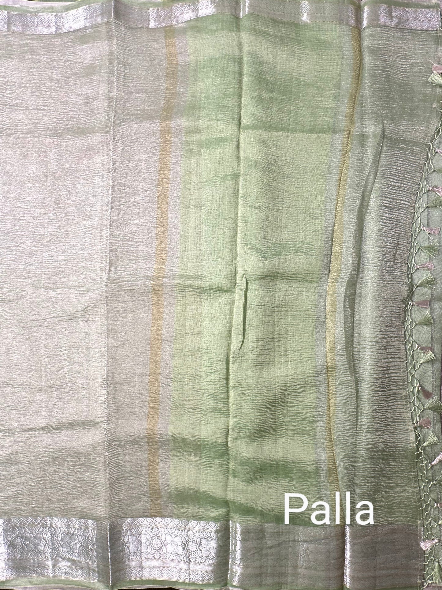 Pista Green Pure Tissue Crush Saree
