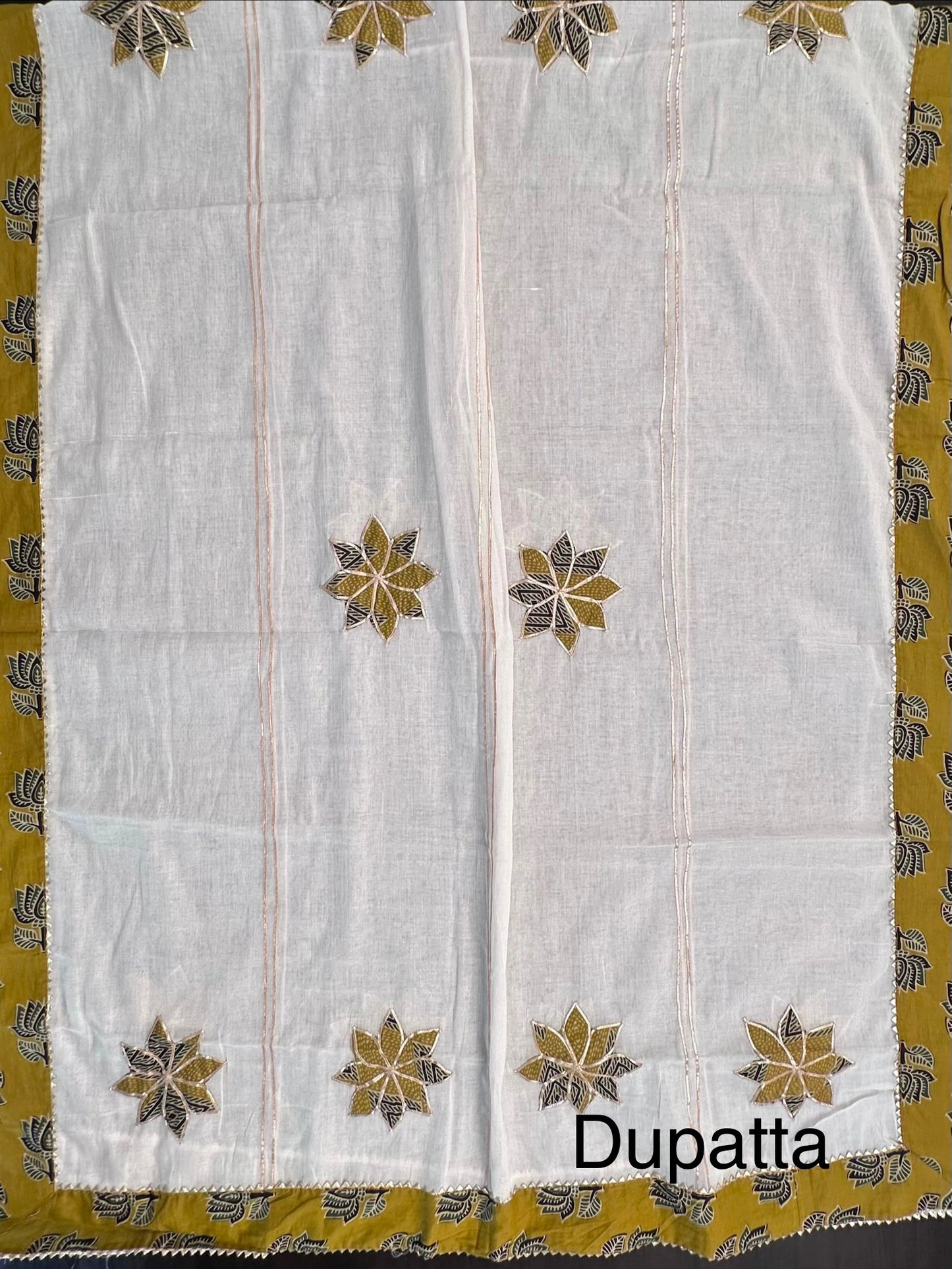 Mehendi Green Printed Pure Cotton Suit with Applique Dupatta