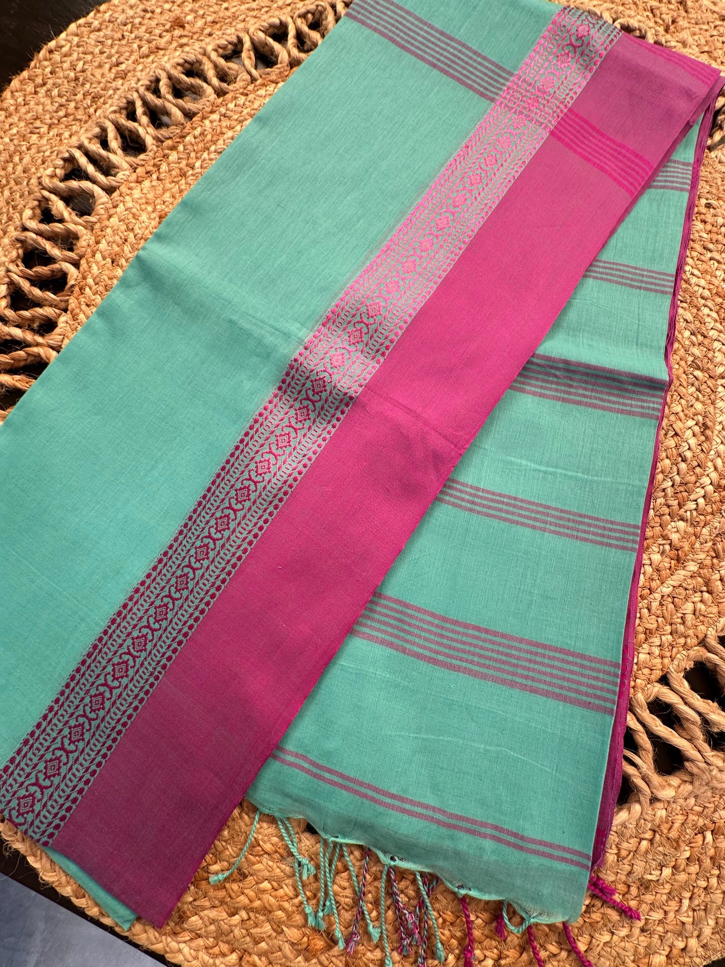Sea Green-Purple Tripura Cotton Saree