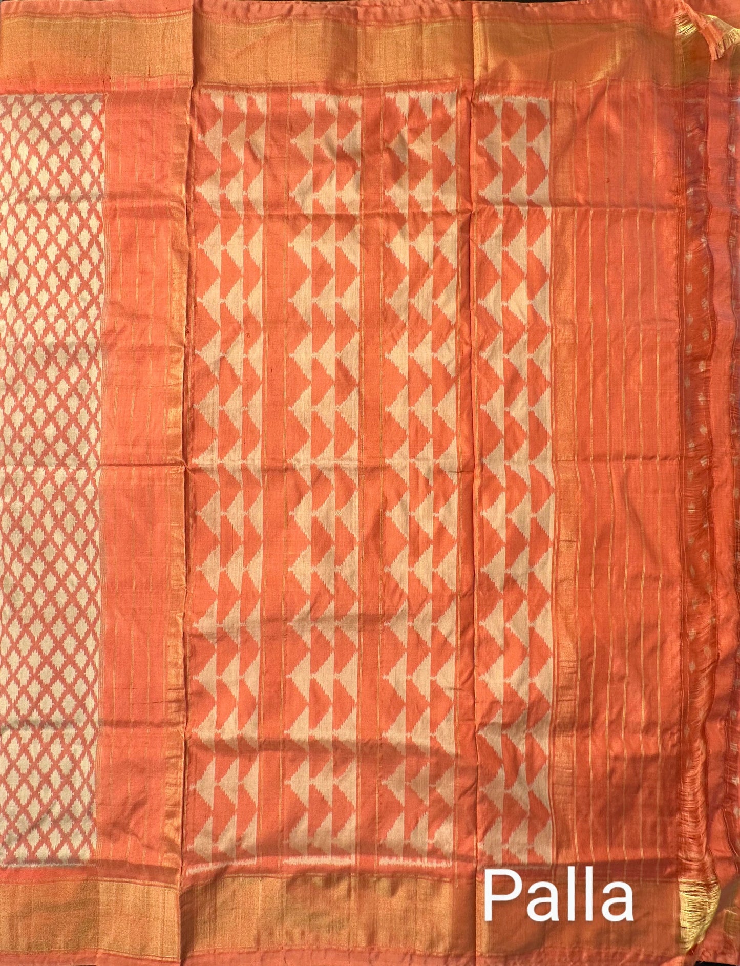 Peach Ikkat Pure Silk Saree