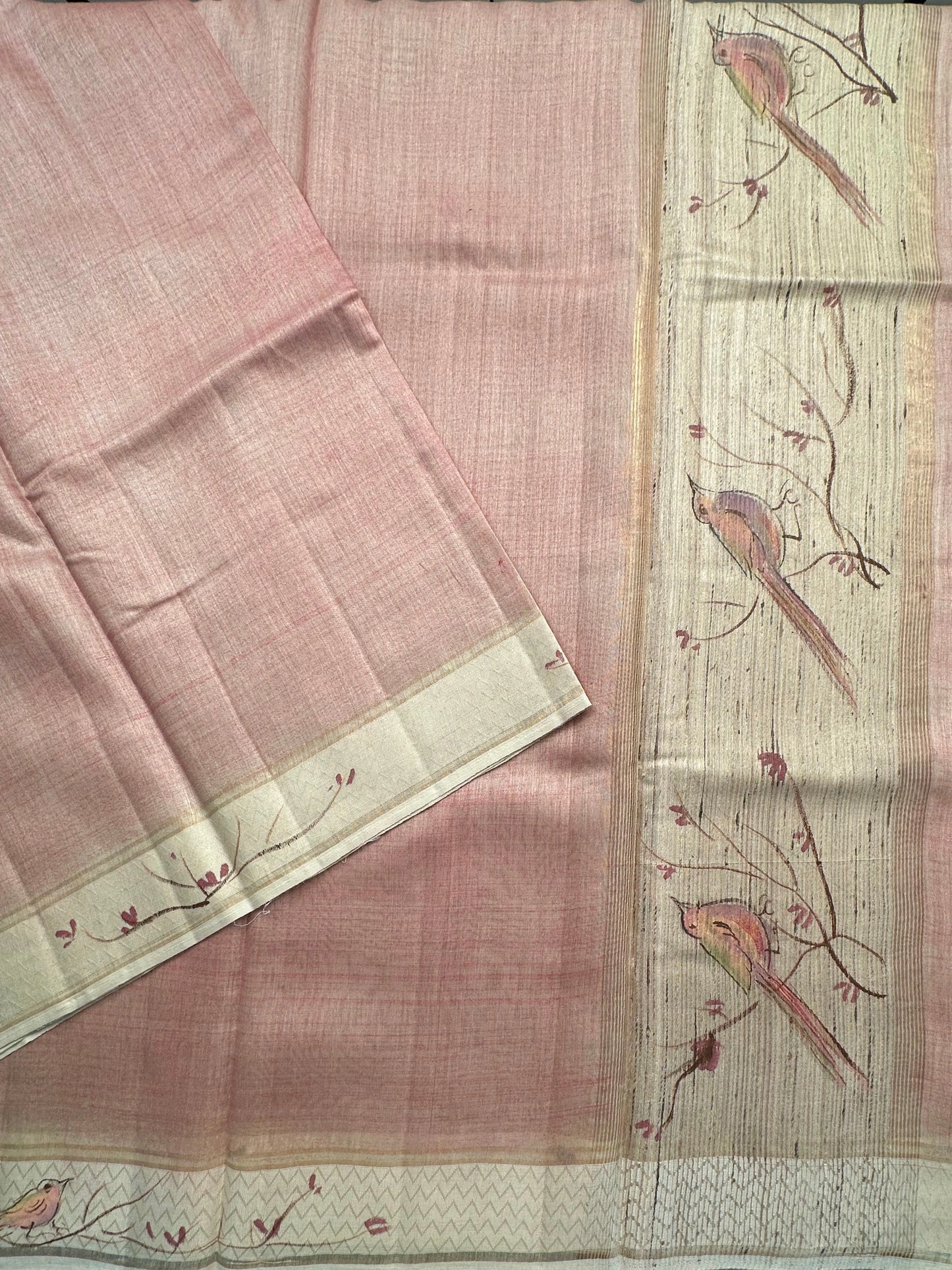 Dusky Pink Hand Print Saree