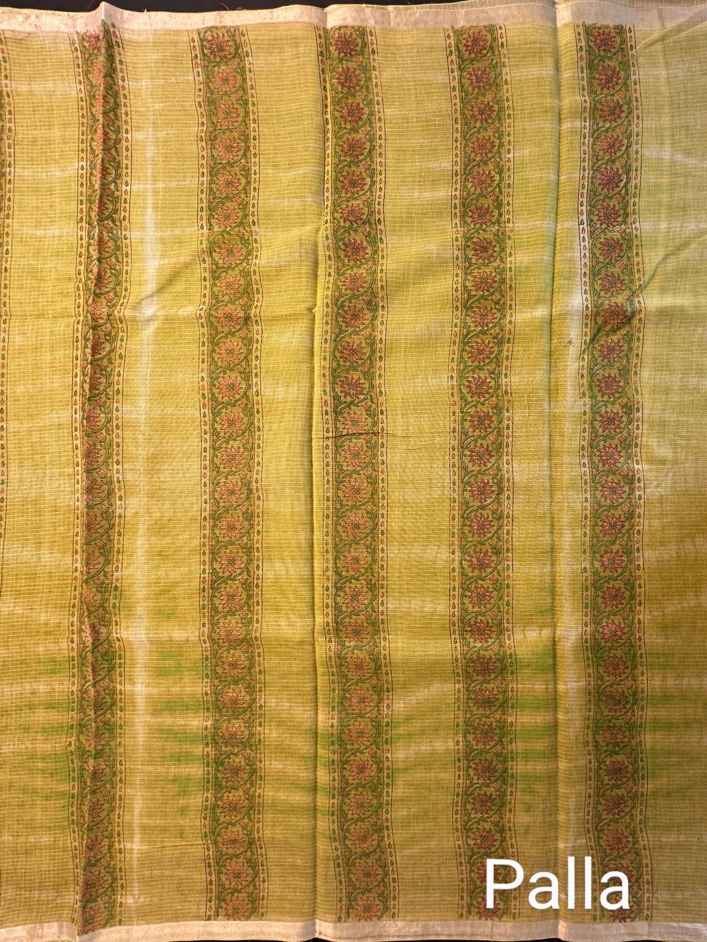 Mehndi Green Block Print Kota Doria Cotton Saree