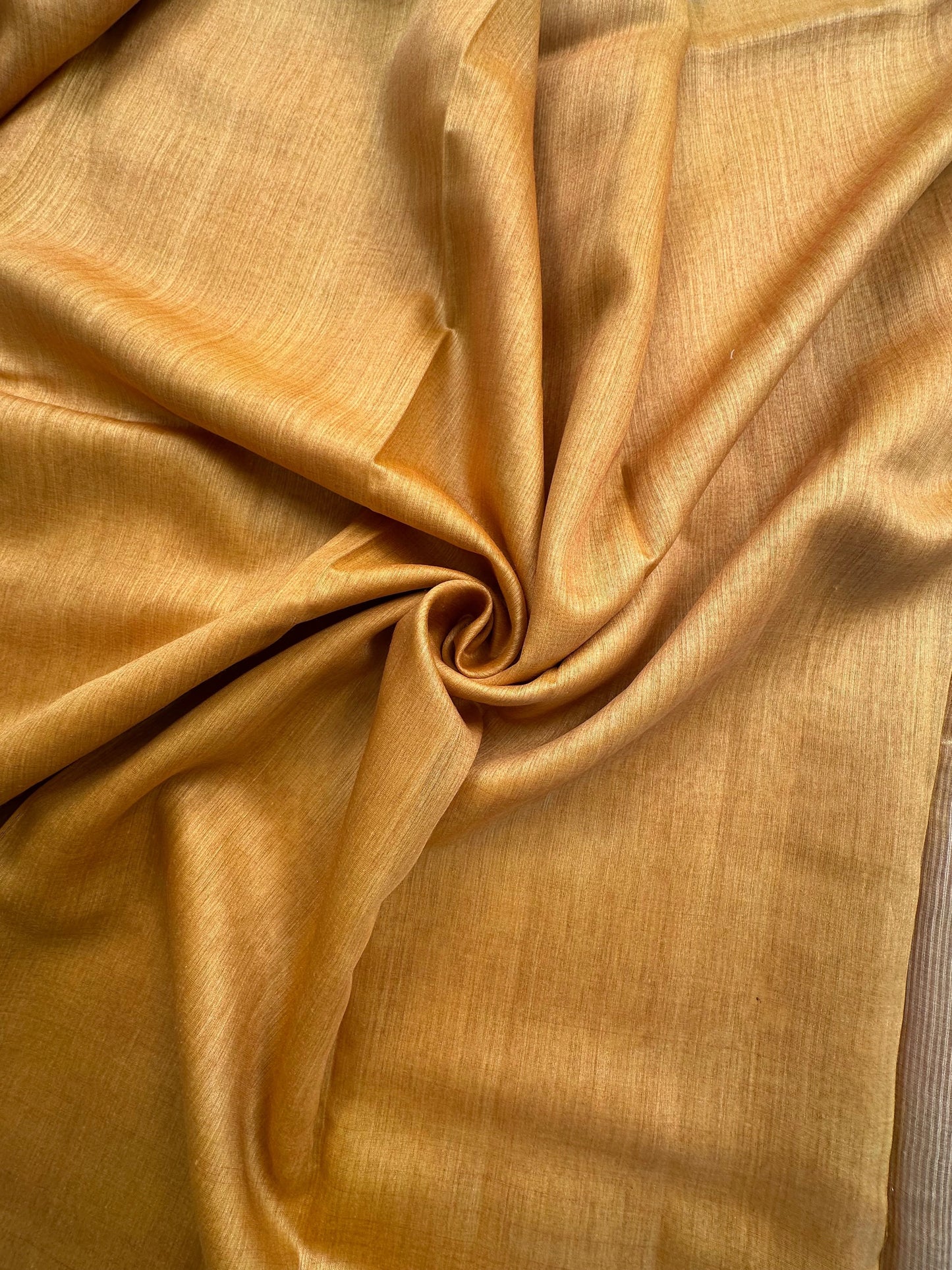 Mustard Hand Print Muga Silk Saree