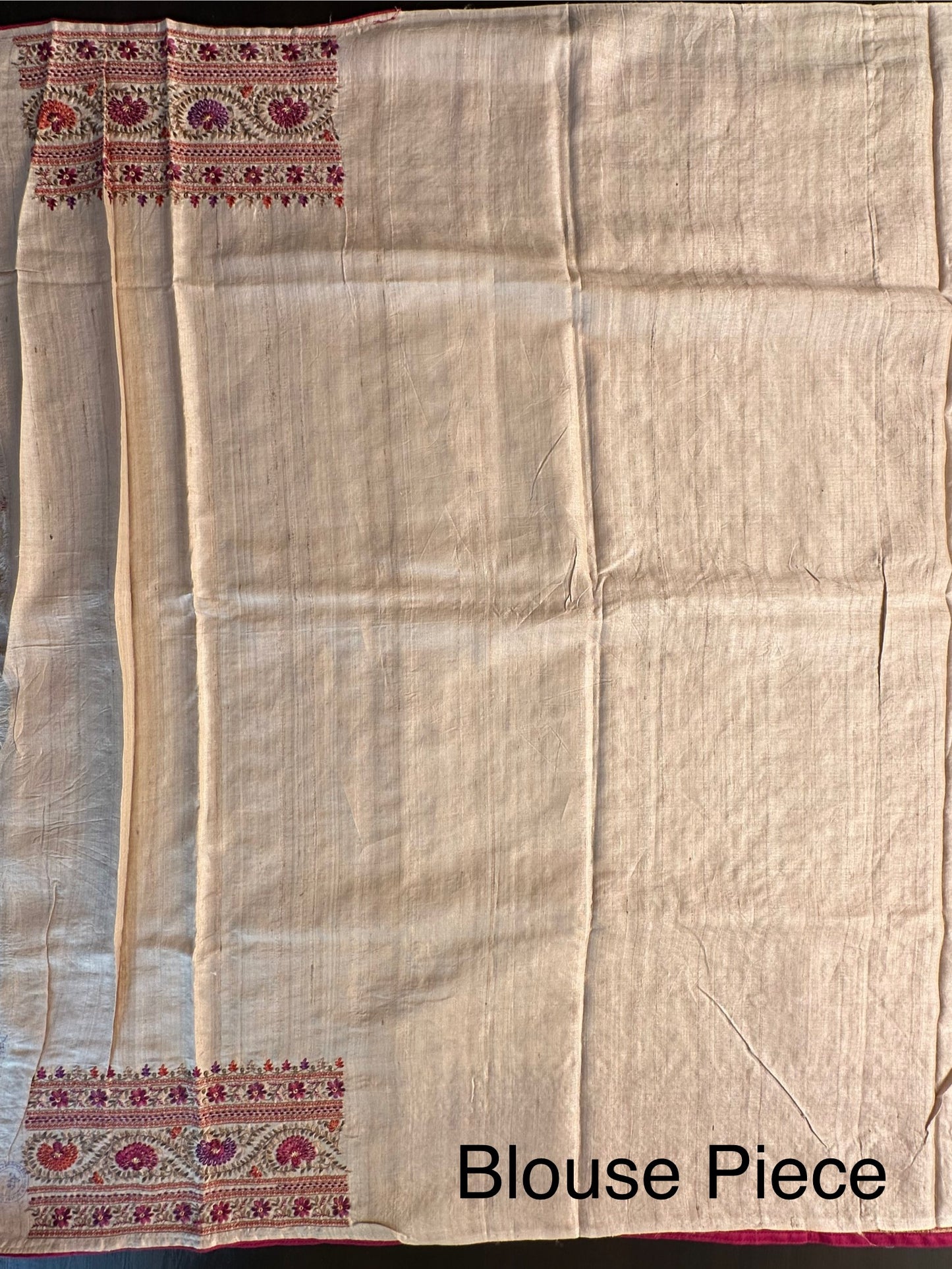 Beige Pure Tussar Silk Saree With Embroidery