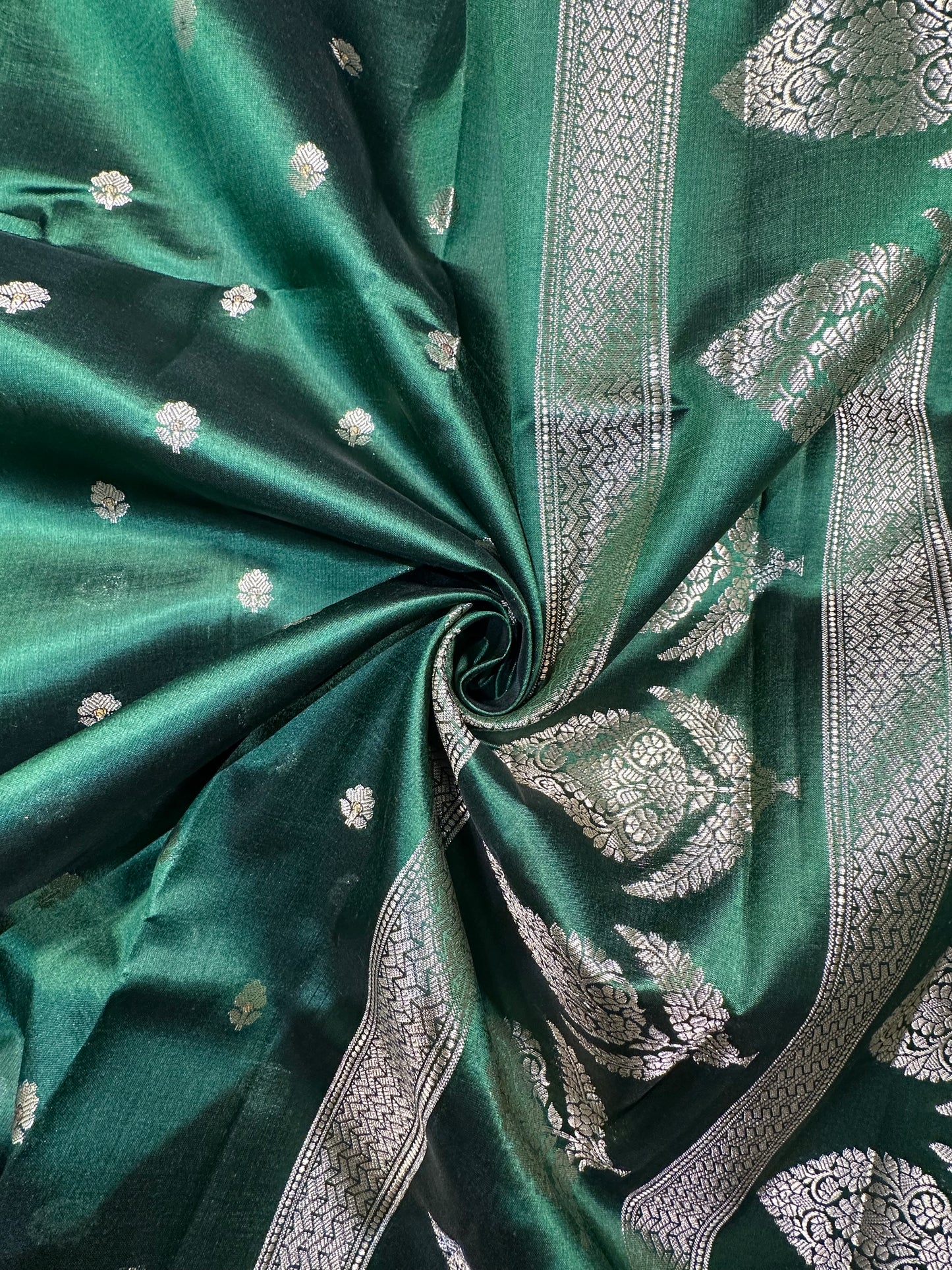 Bottle Green Dupion Rewa Silk Saree