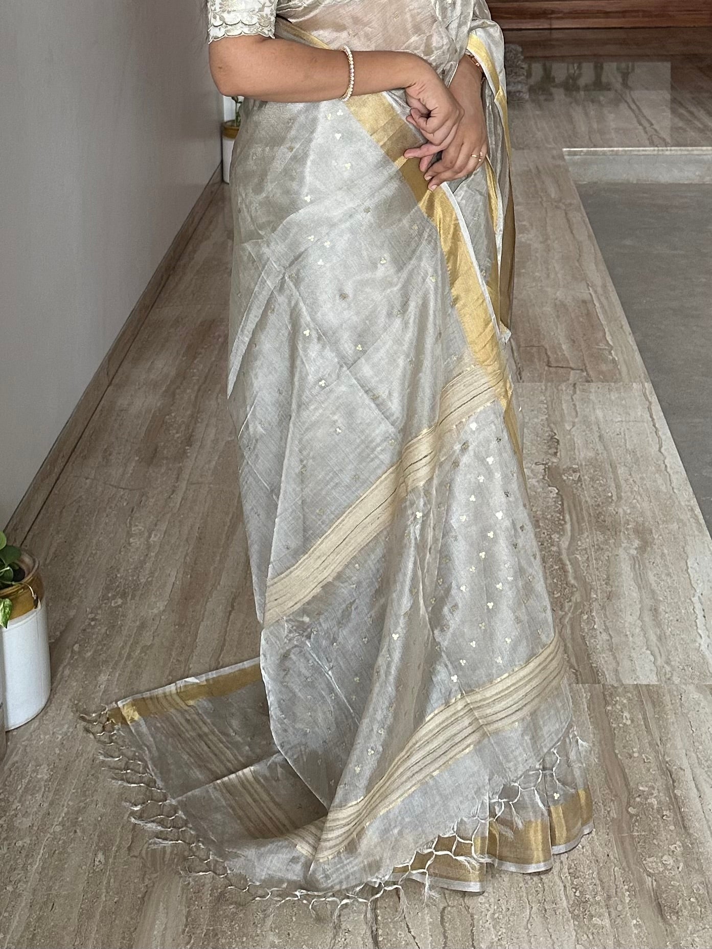 Silver Pure Tissue Silk Saree