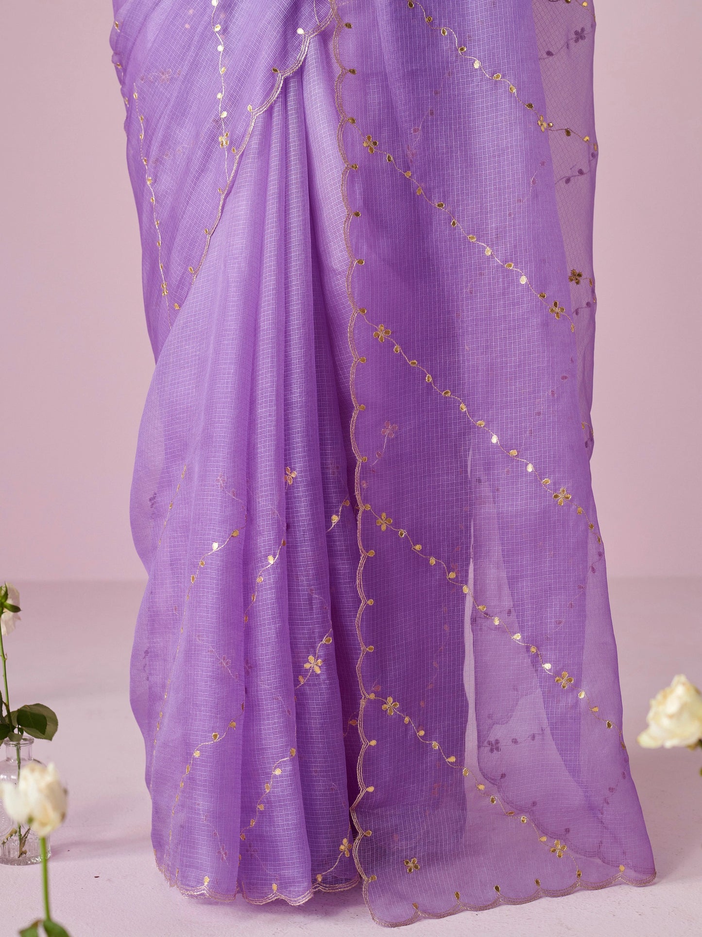 Kota Doria Pure Silk Saree With Gota Patti Work