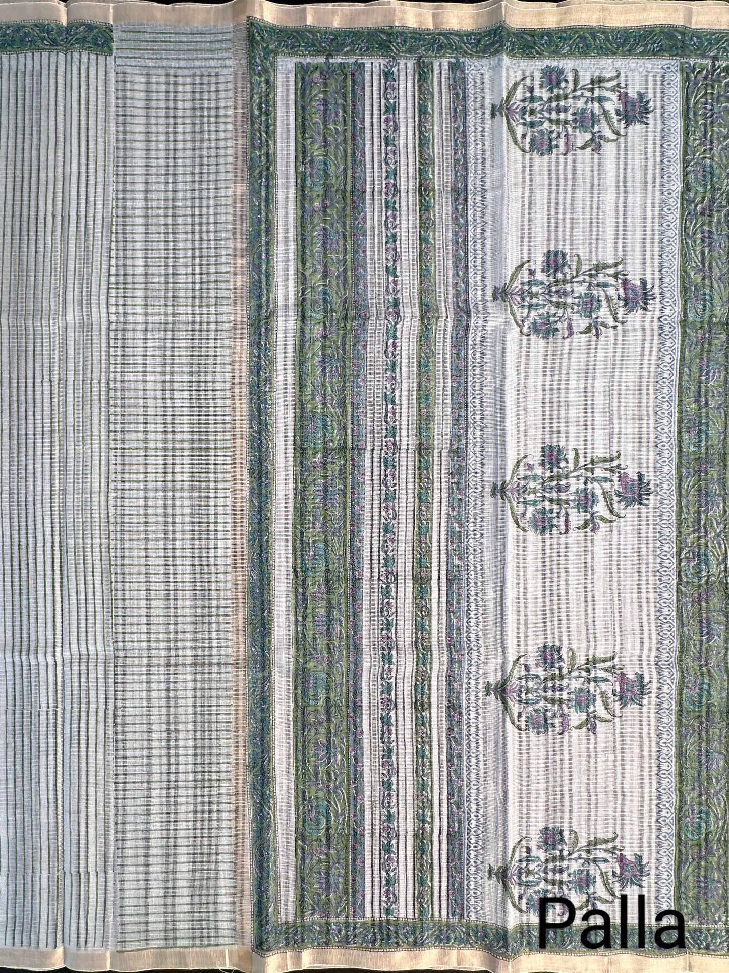 Off White- Black Block Printed Kota Doria Cotton Saree