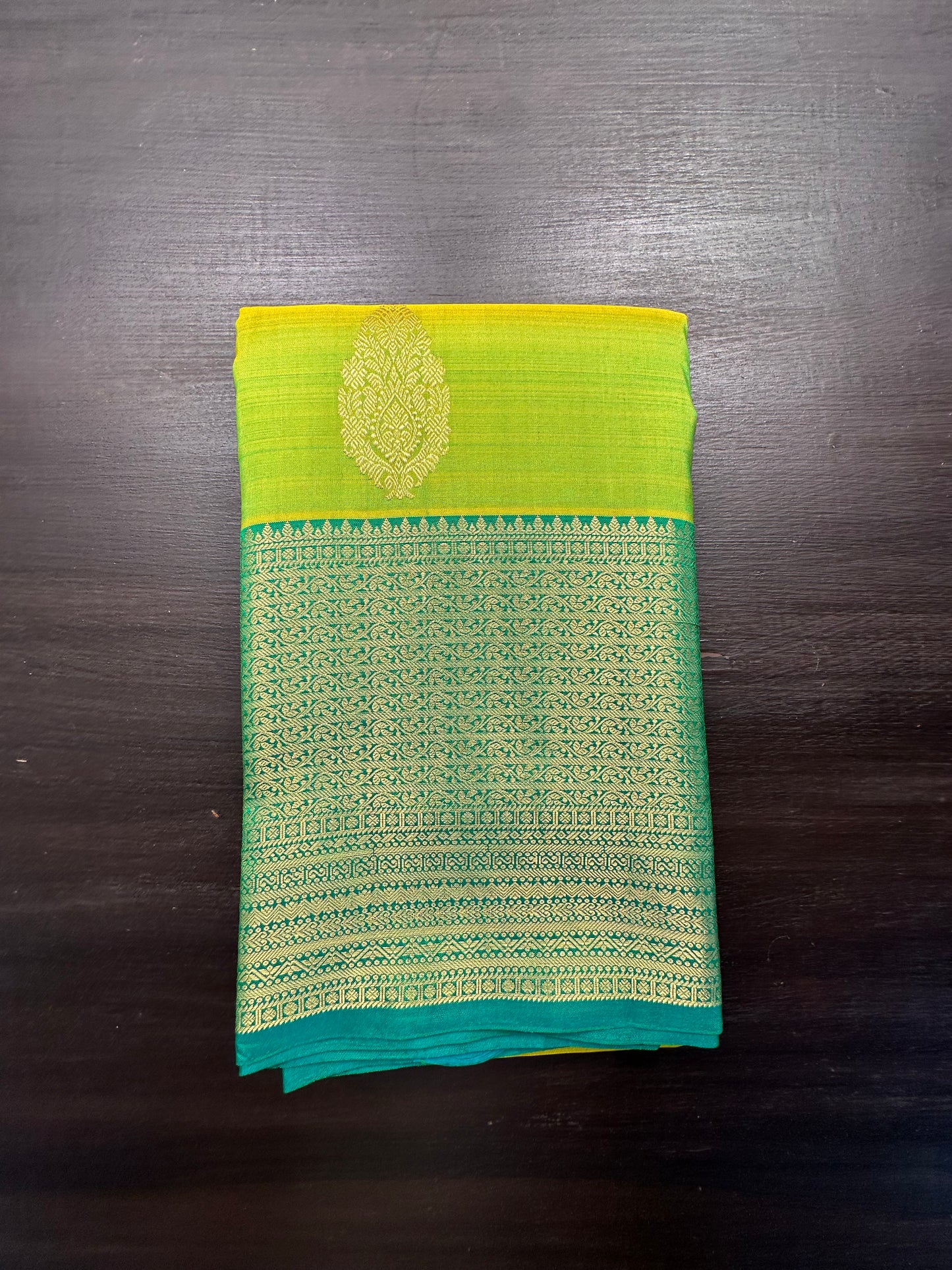 Parrot Green-Sea Green Handloom Kanjivaram Pure Silk Saree