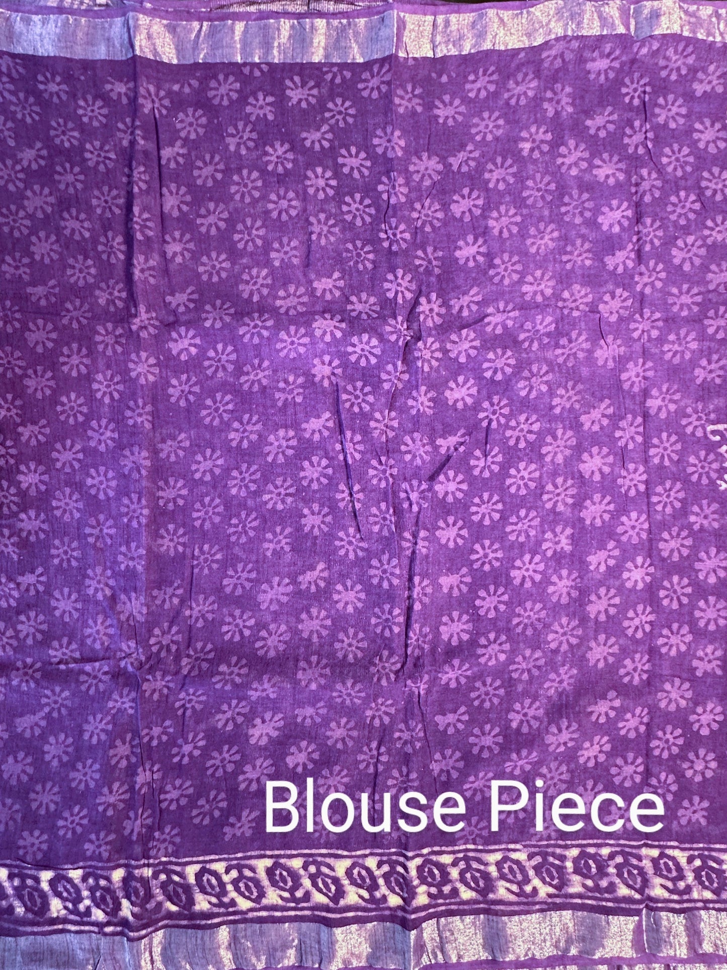 Purple Hand Block Printed Linen Saree