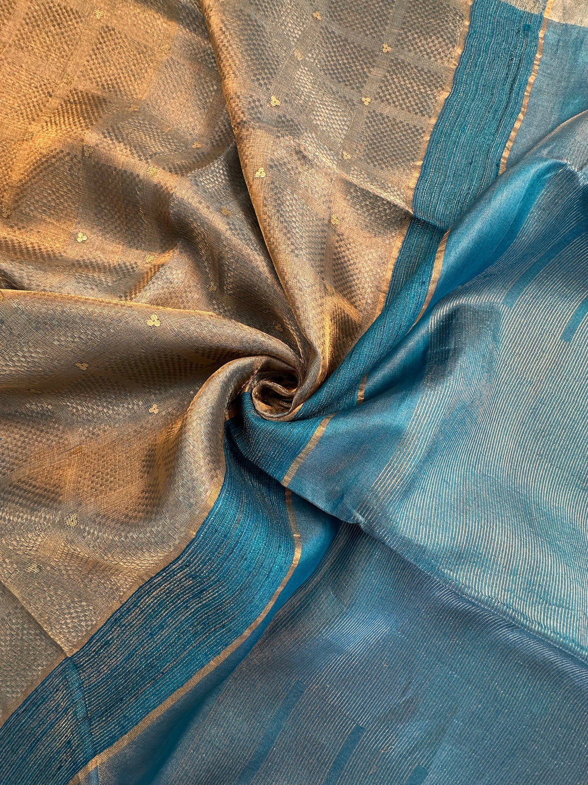 Sea Green Emboss Tissue Silk Saree