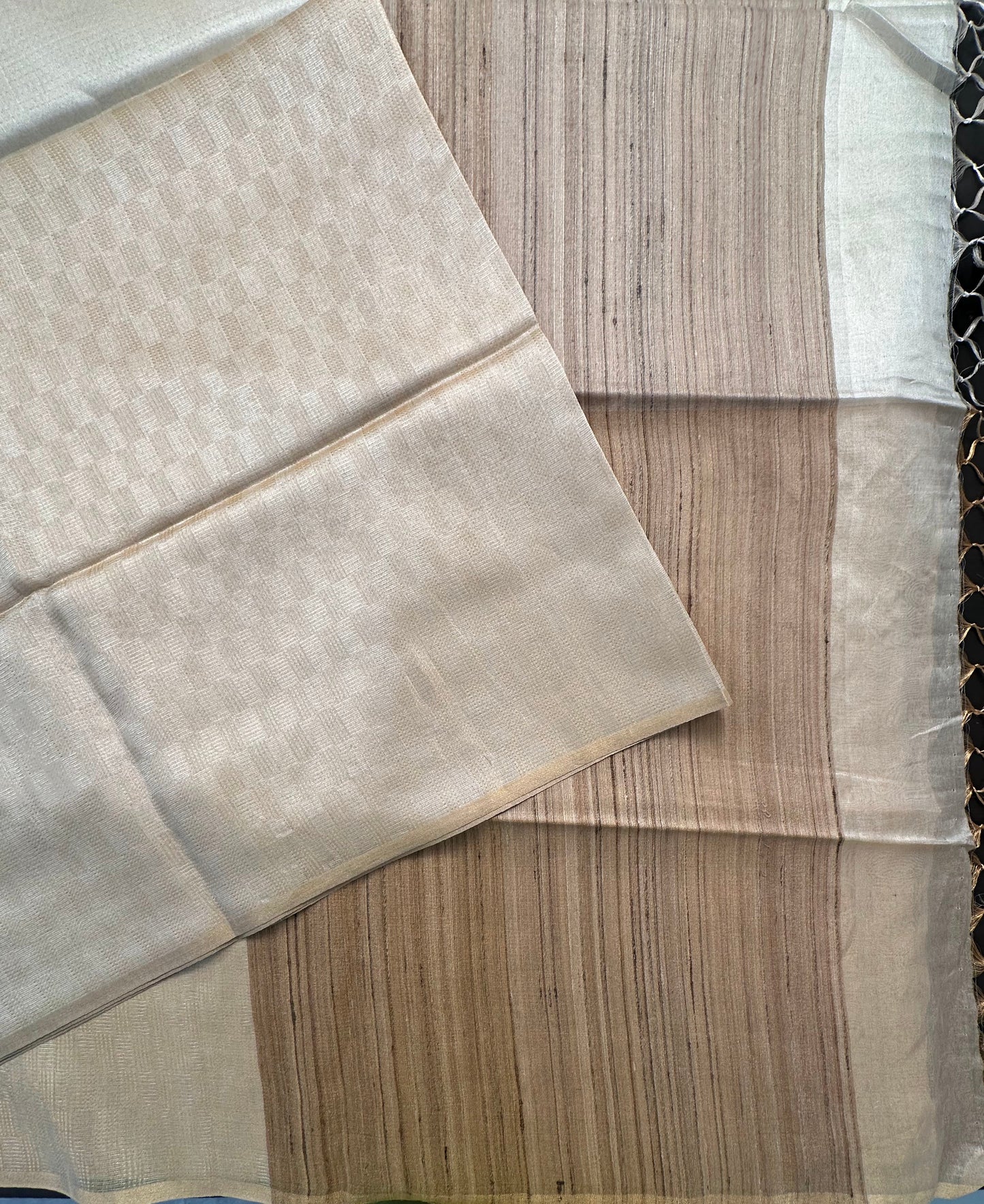 Golden-Silver Emboss Tissue Silk Saree