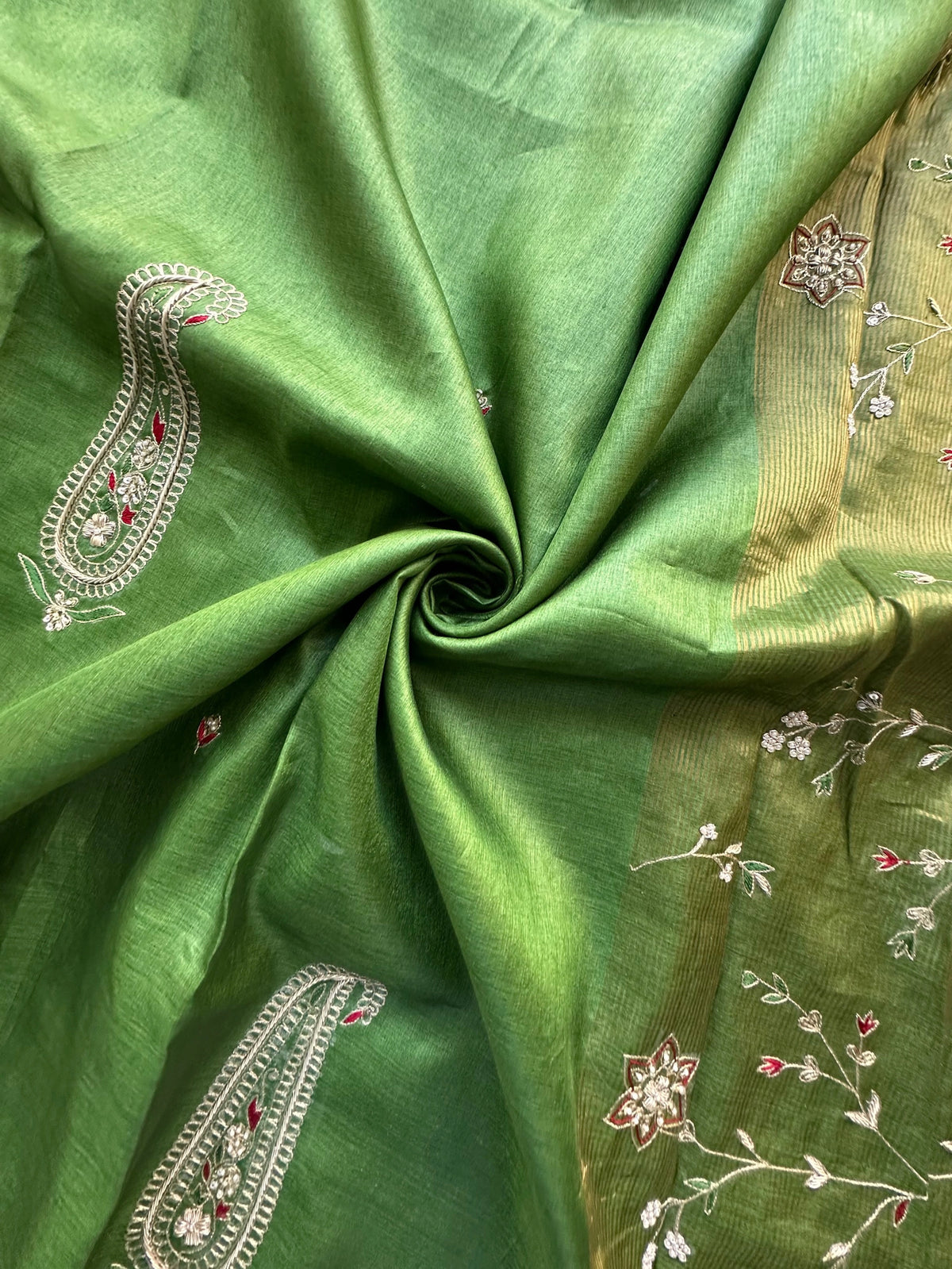 Green Hand Work Pure Tussar Silk Saree