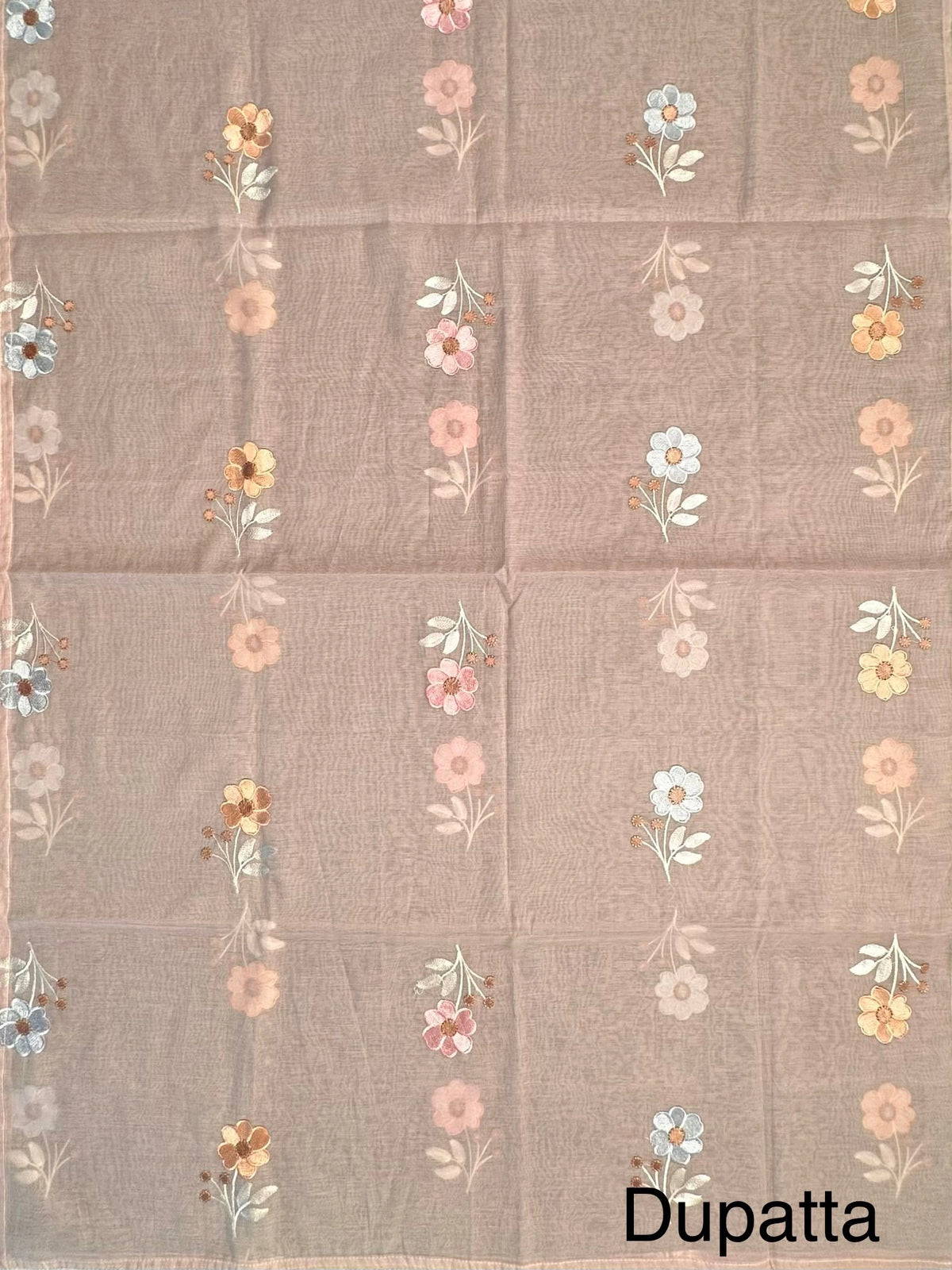 Light Beige Fancy Chanderi 3-Piece Unstitched Suit