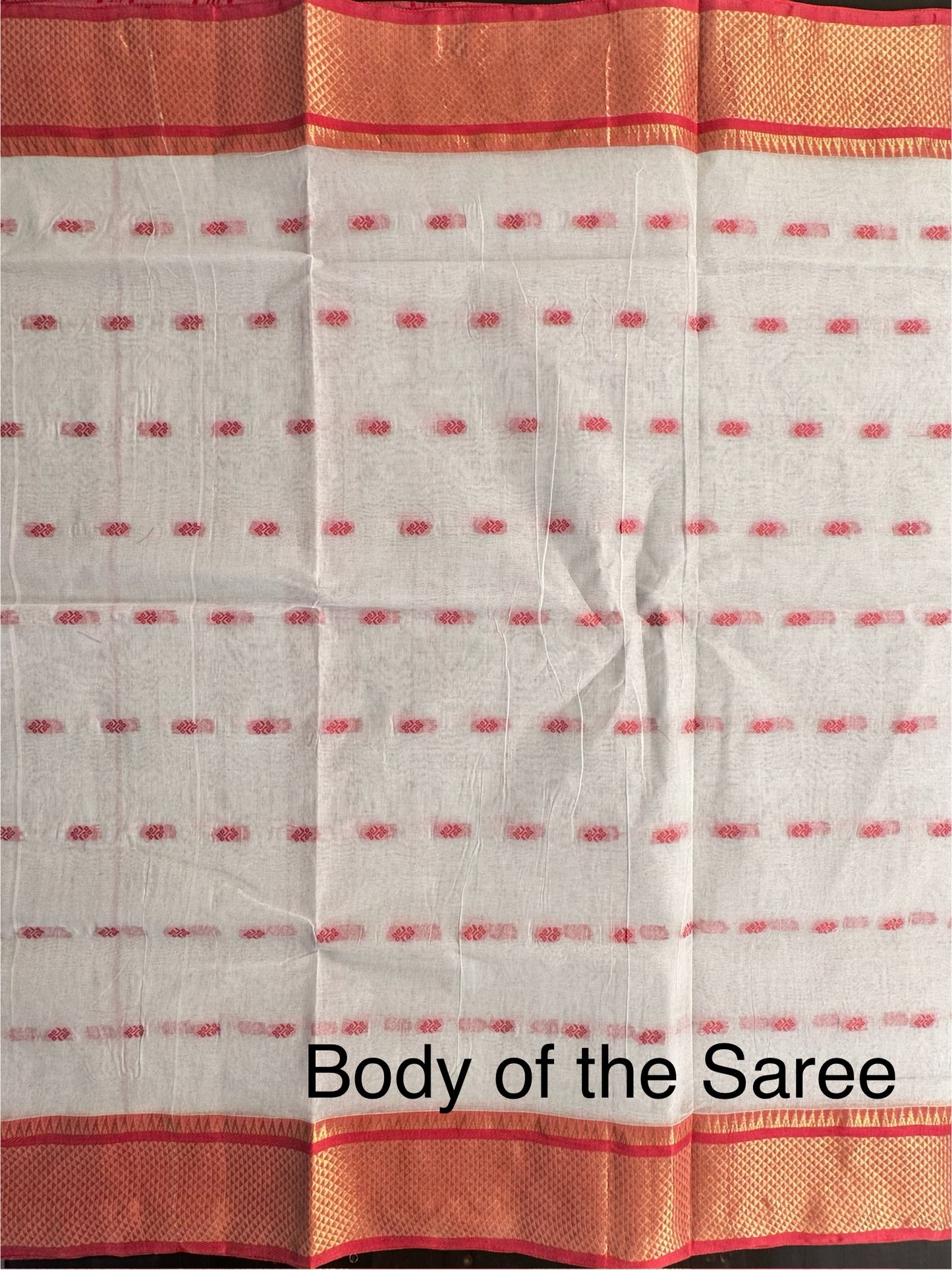 White Red Doodh Aalta Pure Cotton Saree