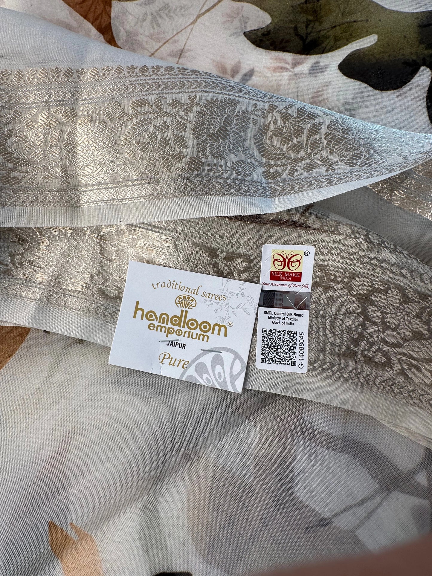 Off White - Multi Floral Print Organza Saree