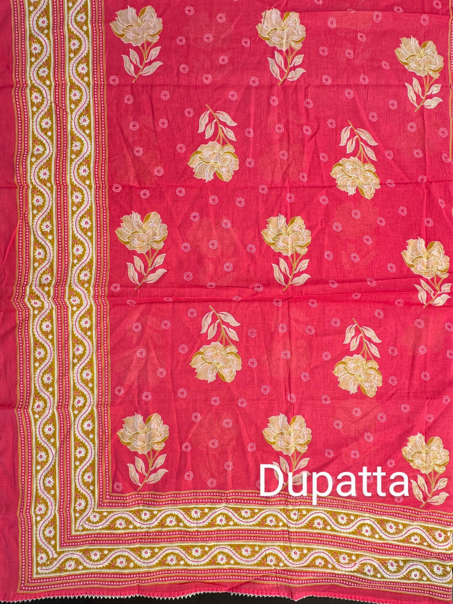 Dark Pink Angrakha Printed Cotton 3-Piece Suit